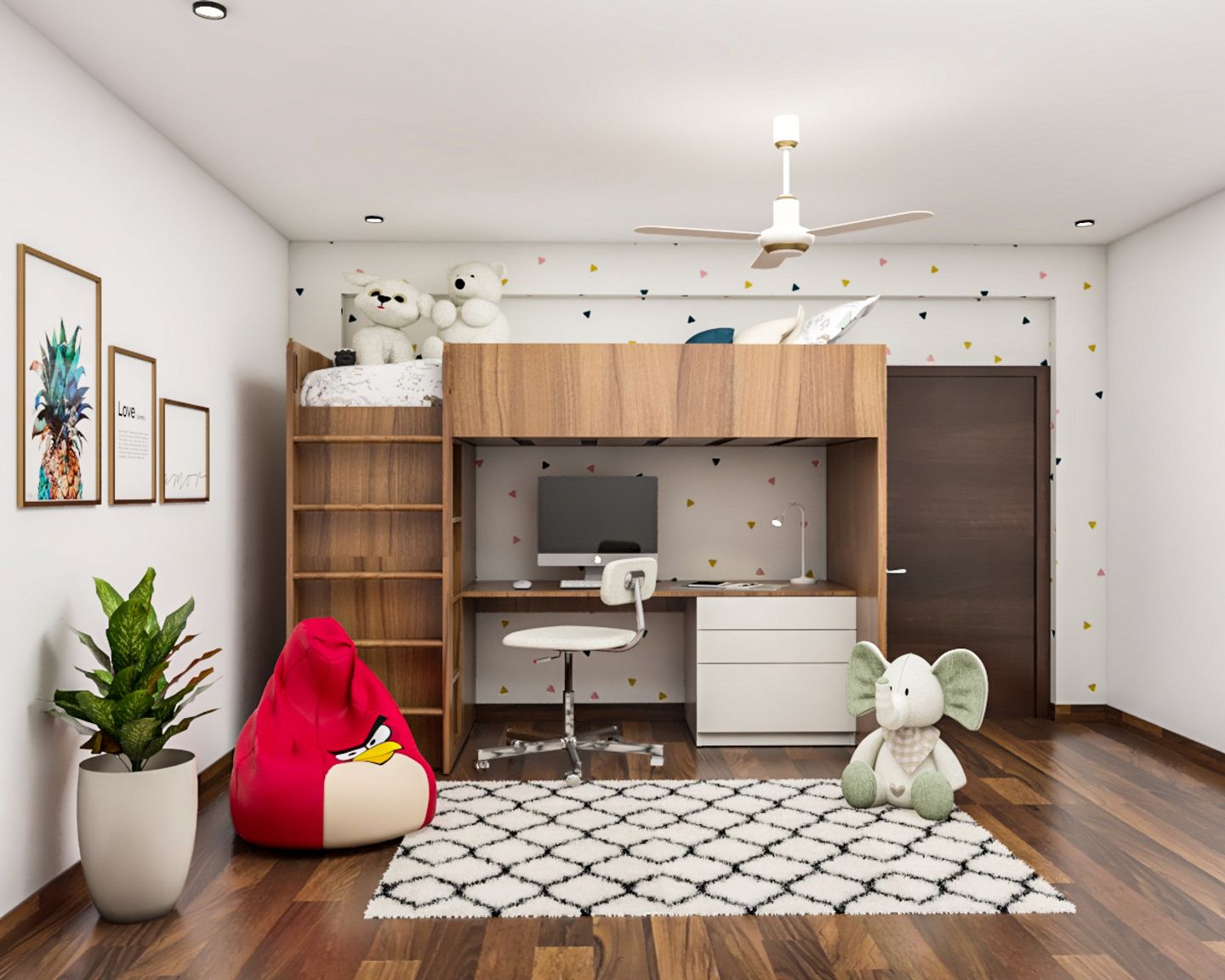 Compact Boy's Room Design With Wooden Bunk Bed | Livspace