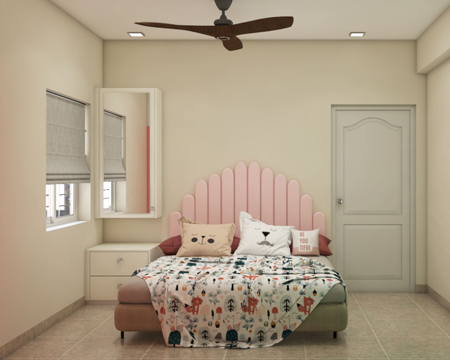 Spacious Kids' Bedroom Design With Beige Wall Paint Livspace
