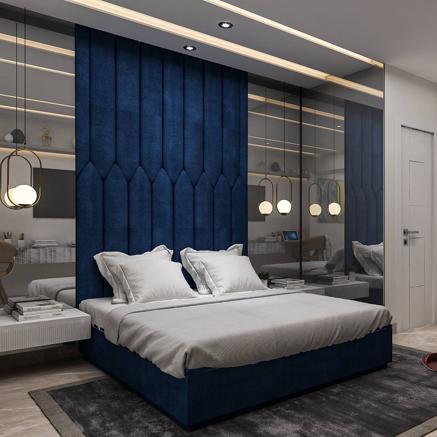 Kid's Bed Design With A Blue Velvet Finish | Livspace