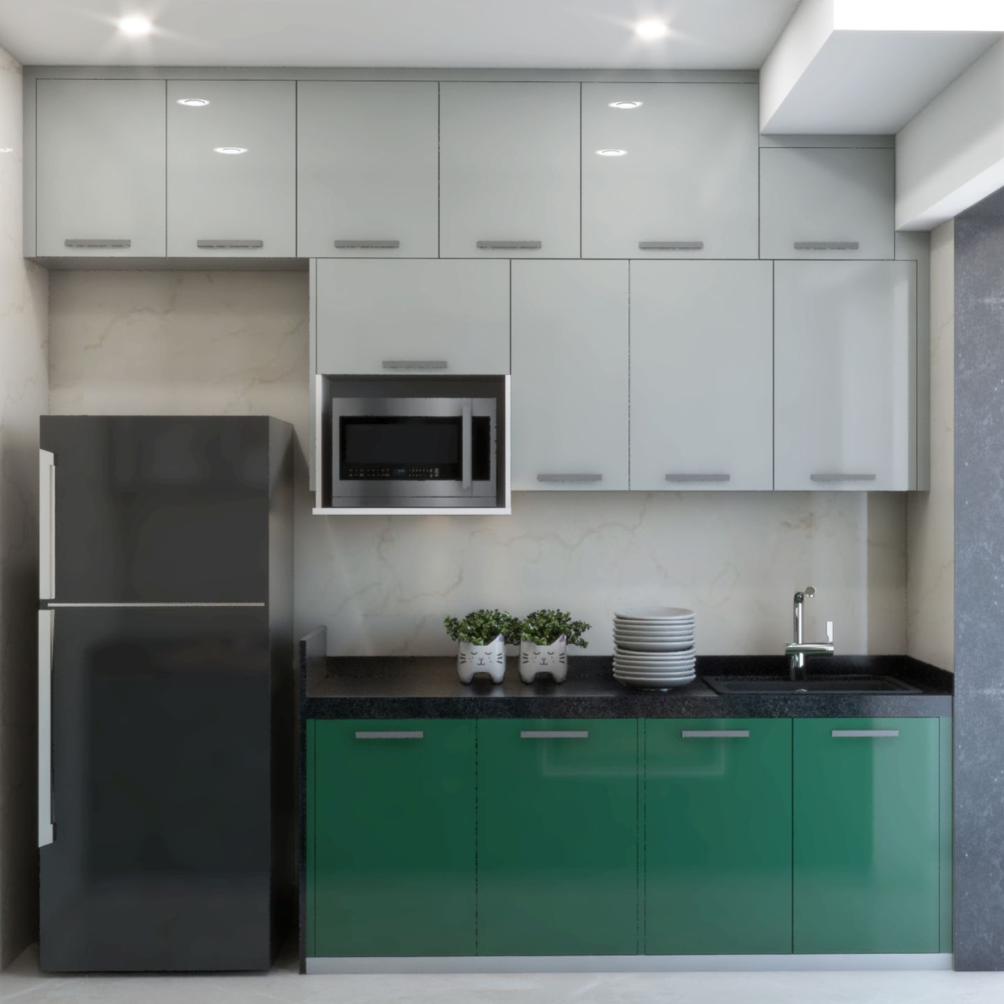 Parallel Kitchen Design In Green And Grey - Livspace