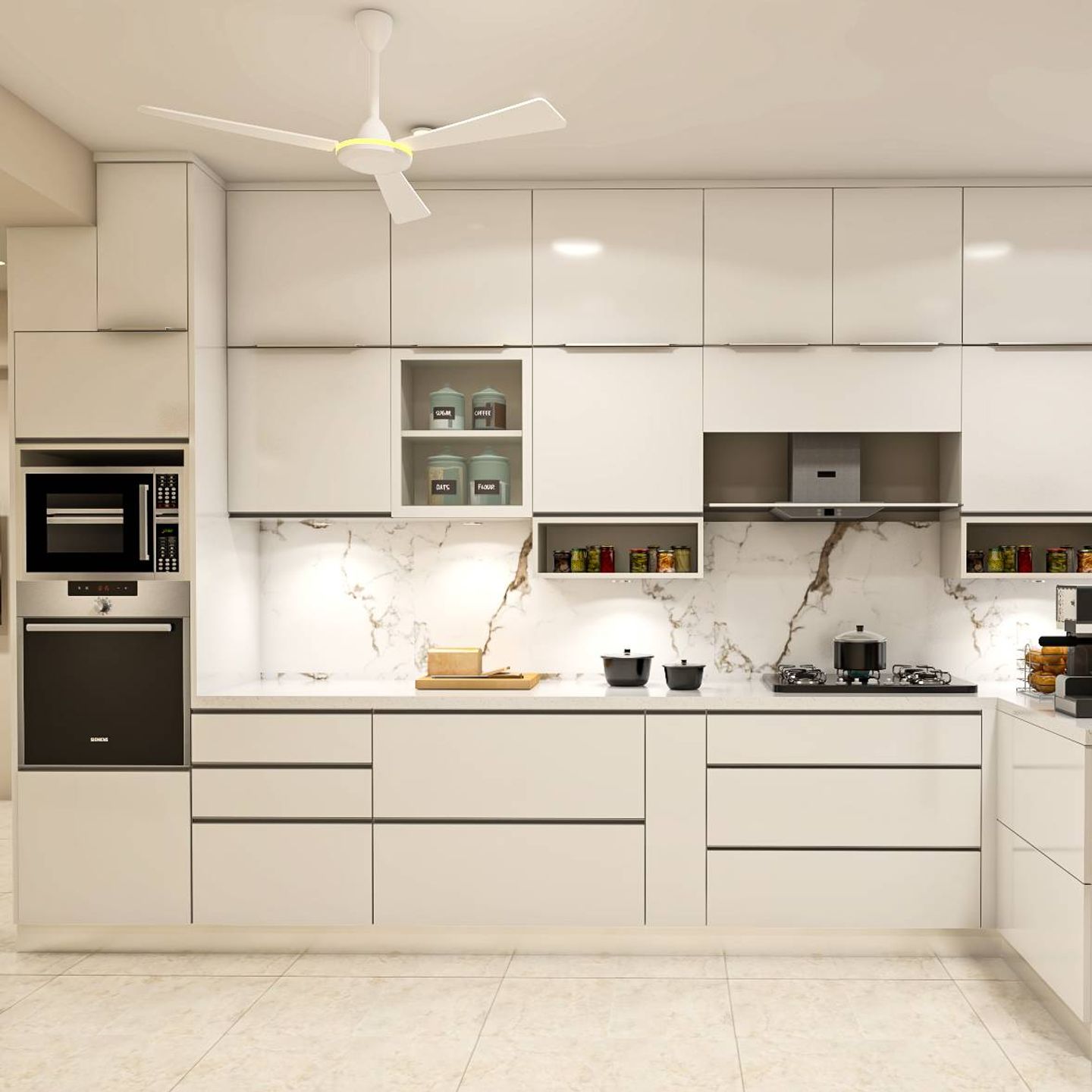 Clean White Kitchen Design - Livspace
