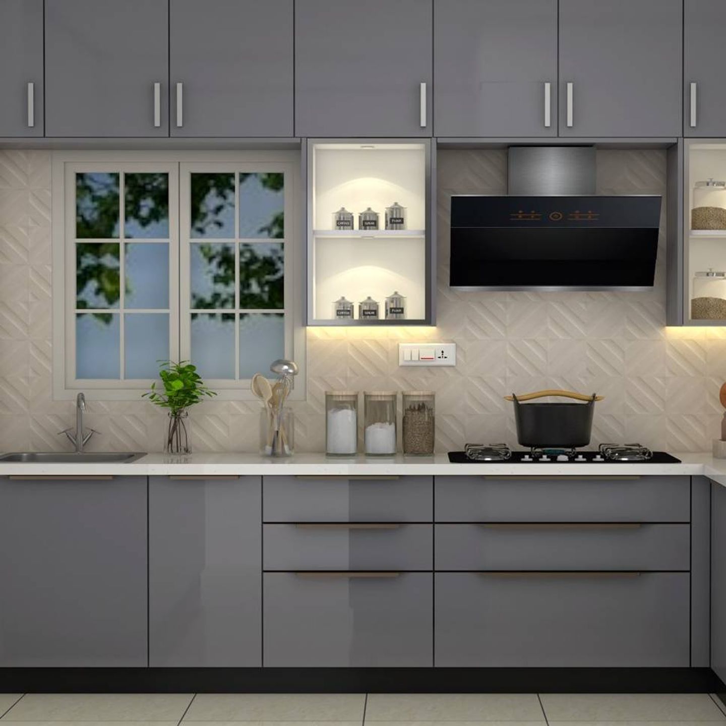 Modern Grey Kitchen Design - Livspace