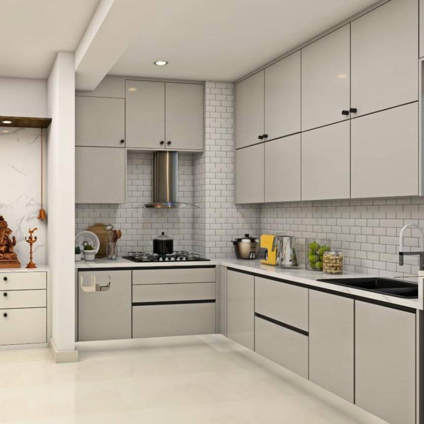 Modern Beige Kitchen Design - Livspace