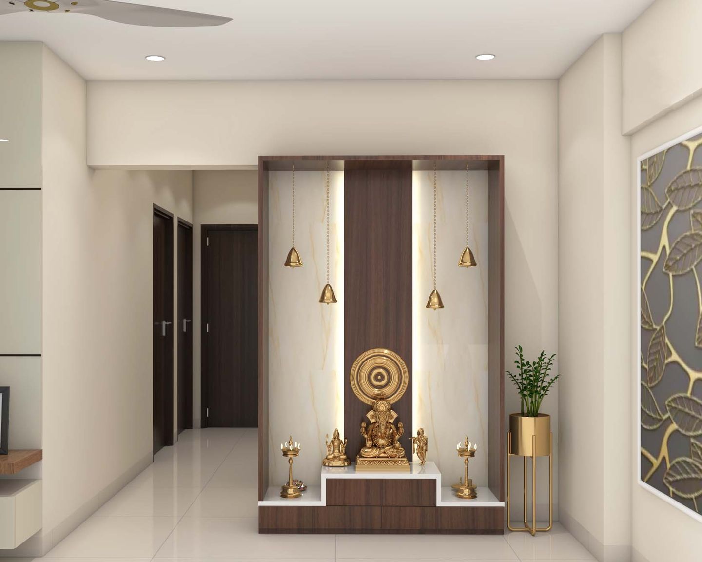 Spacious Mandir Design With Wooden Laminates | Livspace