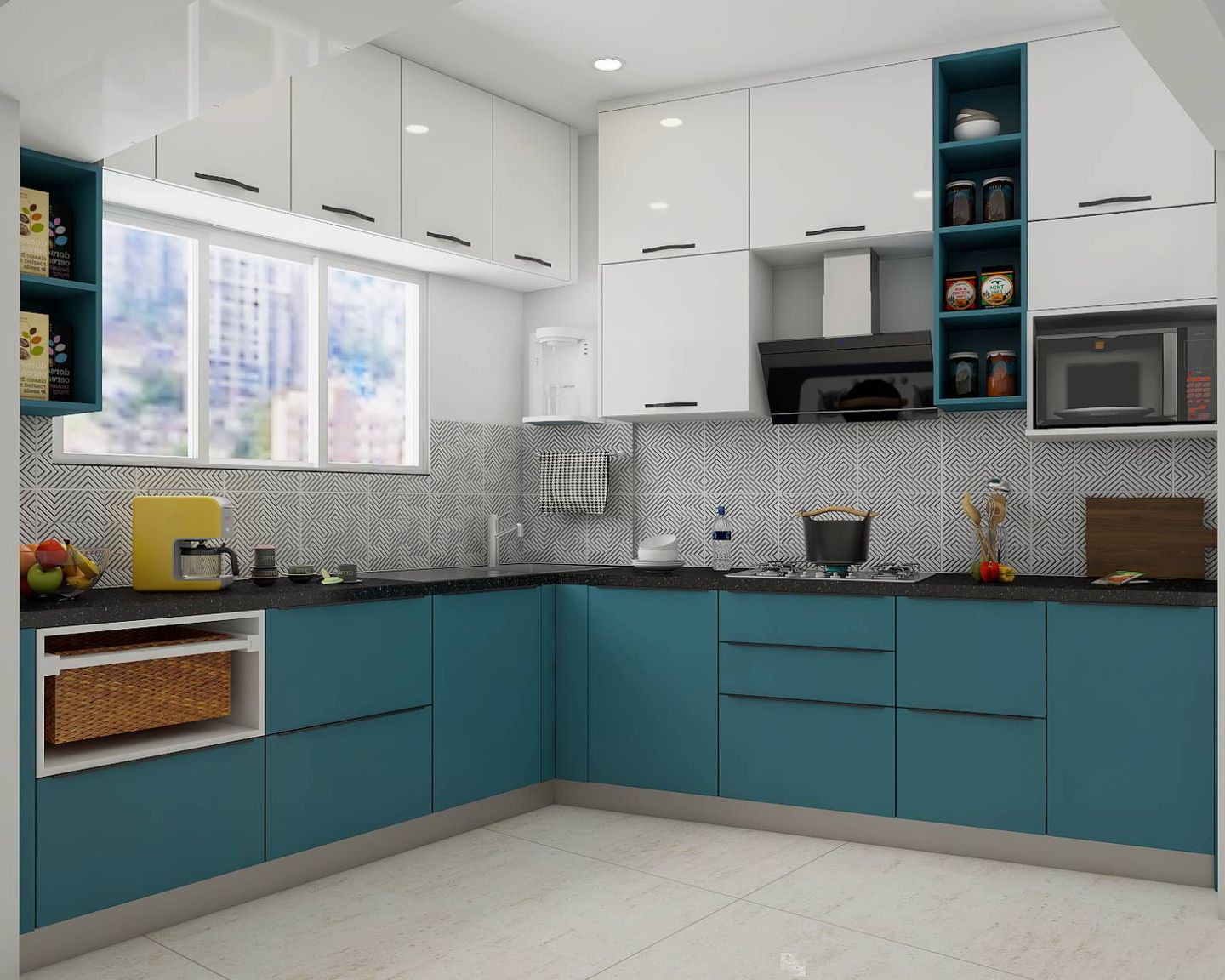 Compact Kitchen Design With Dado Tiles - Livspace