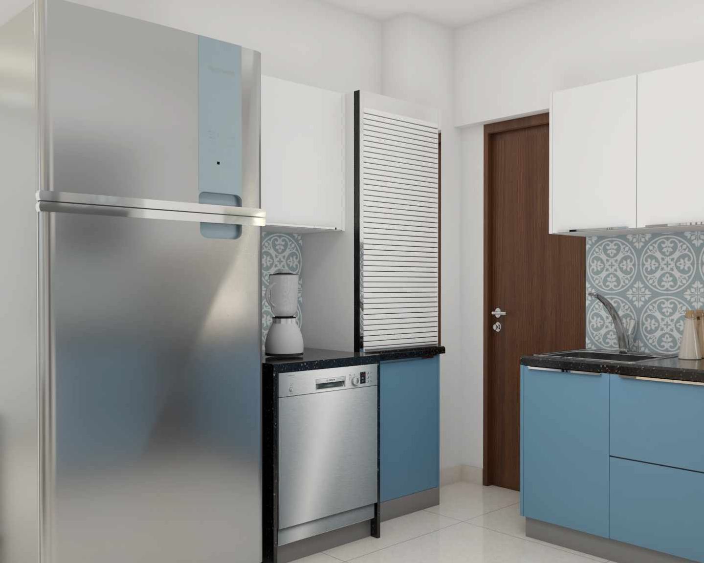 U-Shaped Modern Kitchen Design With Patterned Dado Tiles