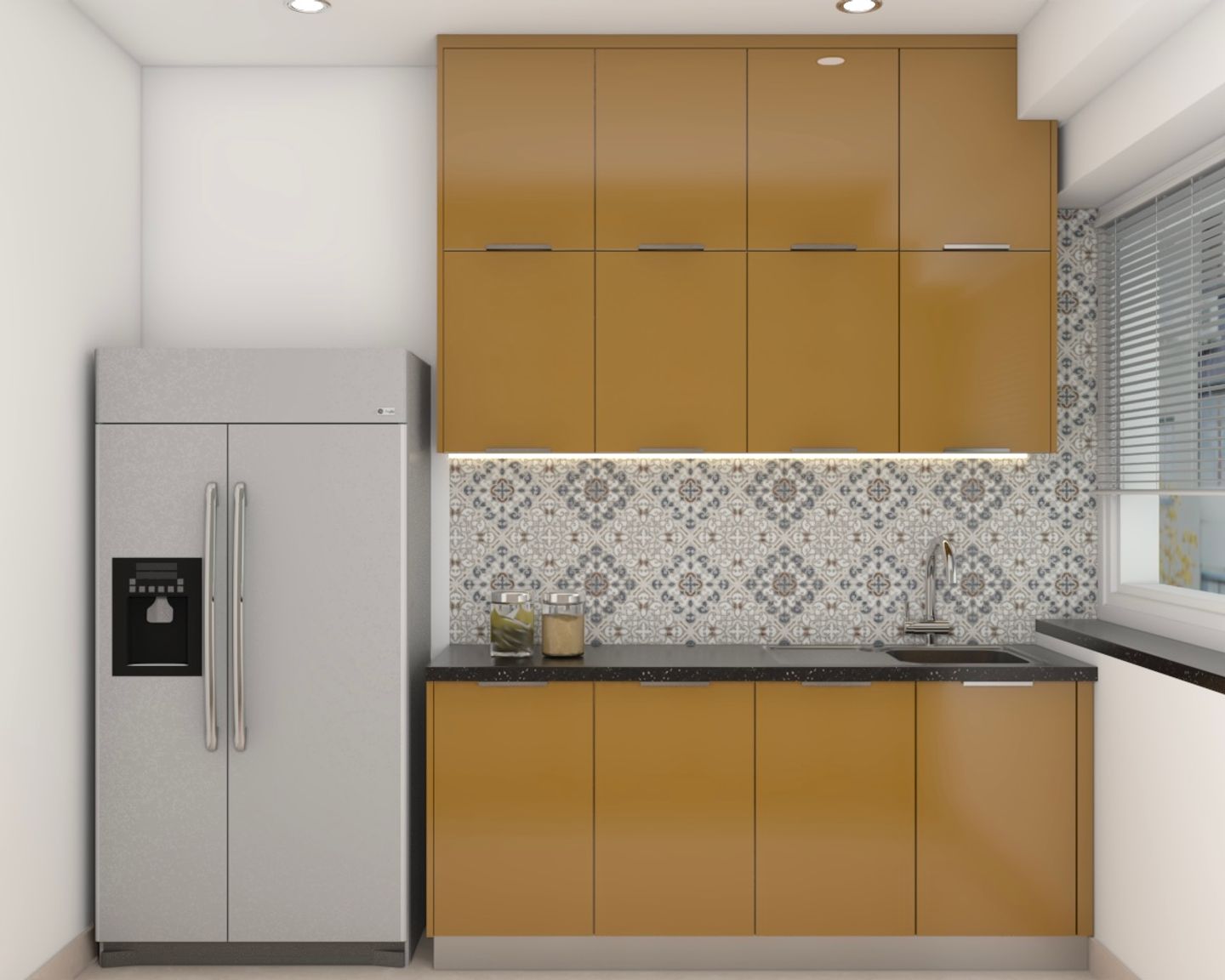 Contemporary Modular Yellow Parallel Kitchen Design