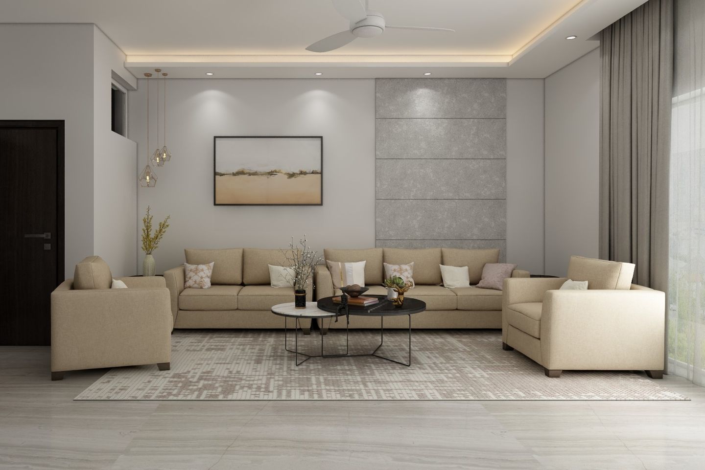Living Room Design With Pendant Lights - Livspace