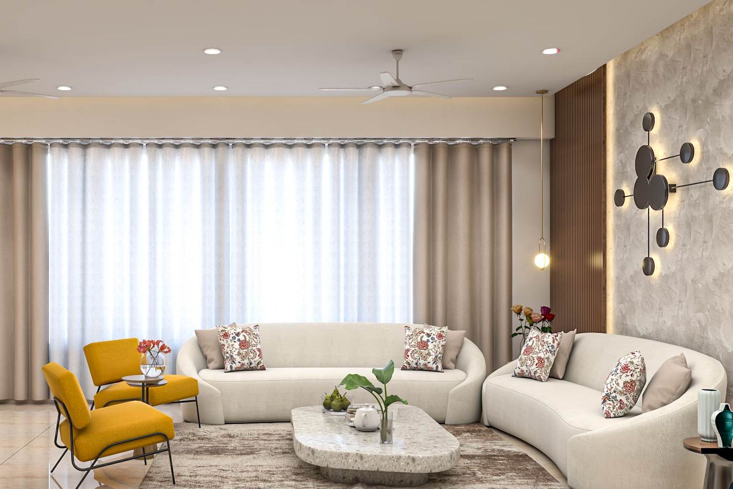 Contemporary Living Room Design With A 6-Seater Sofa