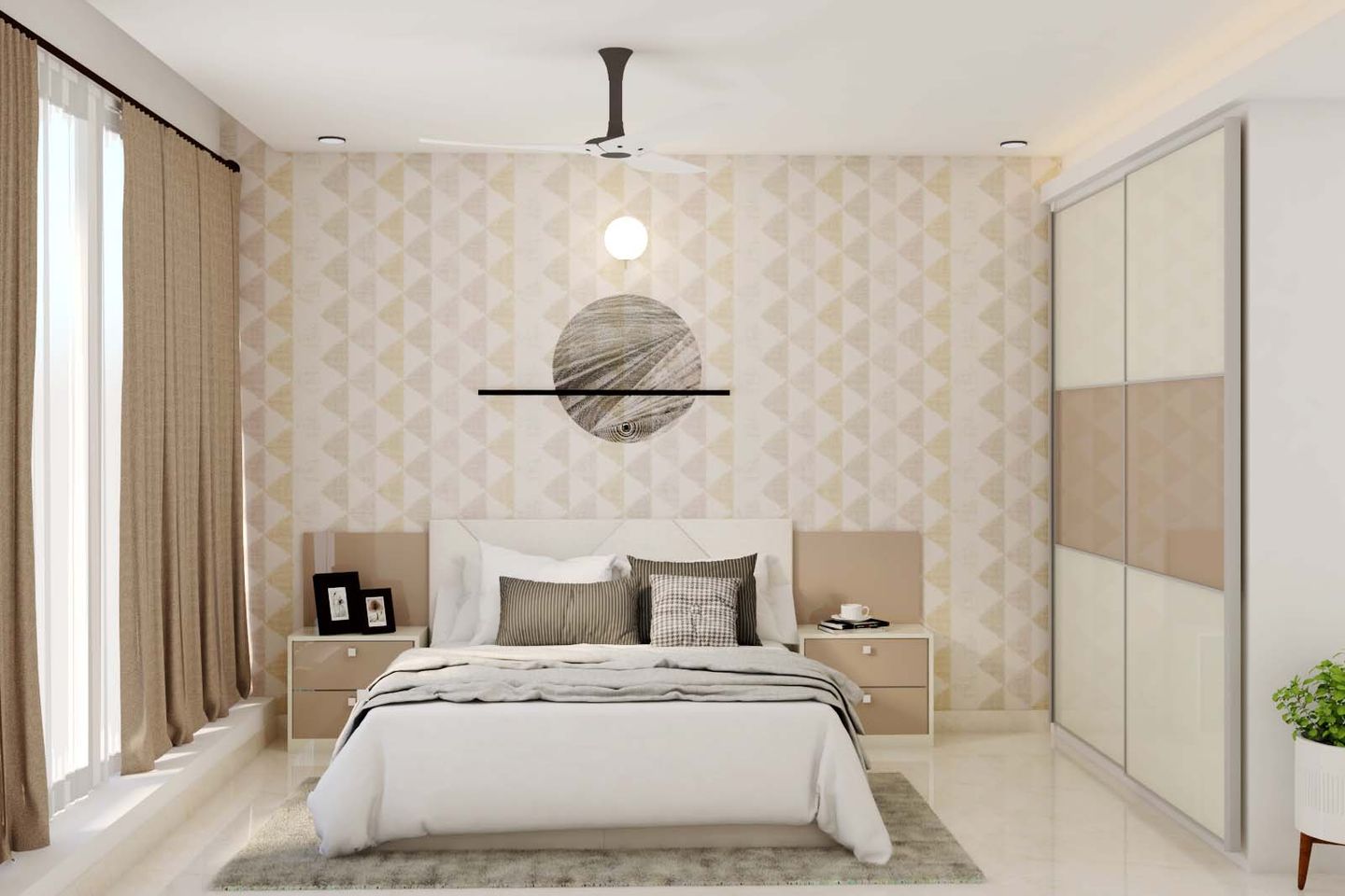 Spacious Guest Bedroom Design With Beige Colour Theme - Livspace