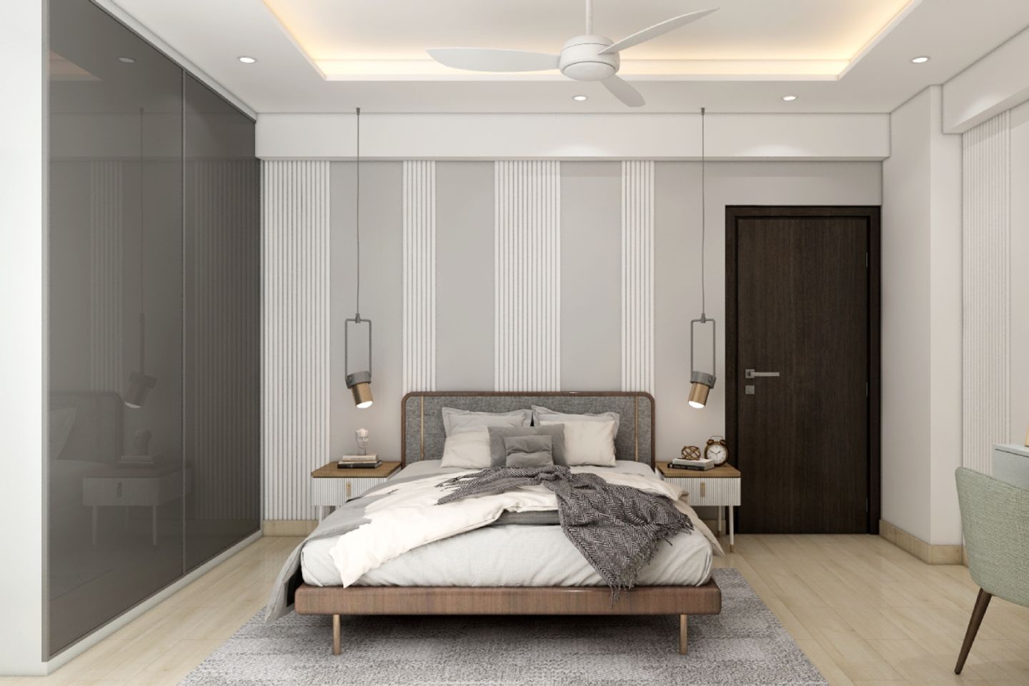 Spacious Bedroom Design With A Grey Shutter Wardrobe | Livspace