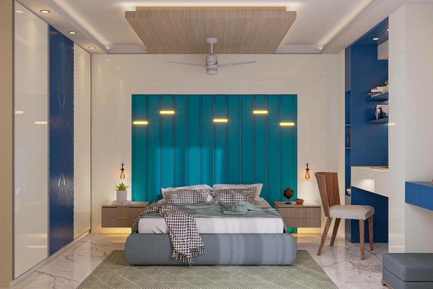 Blue-Themed Master Bedroom - Livspace