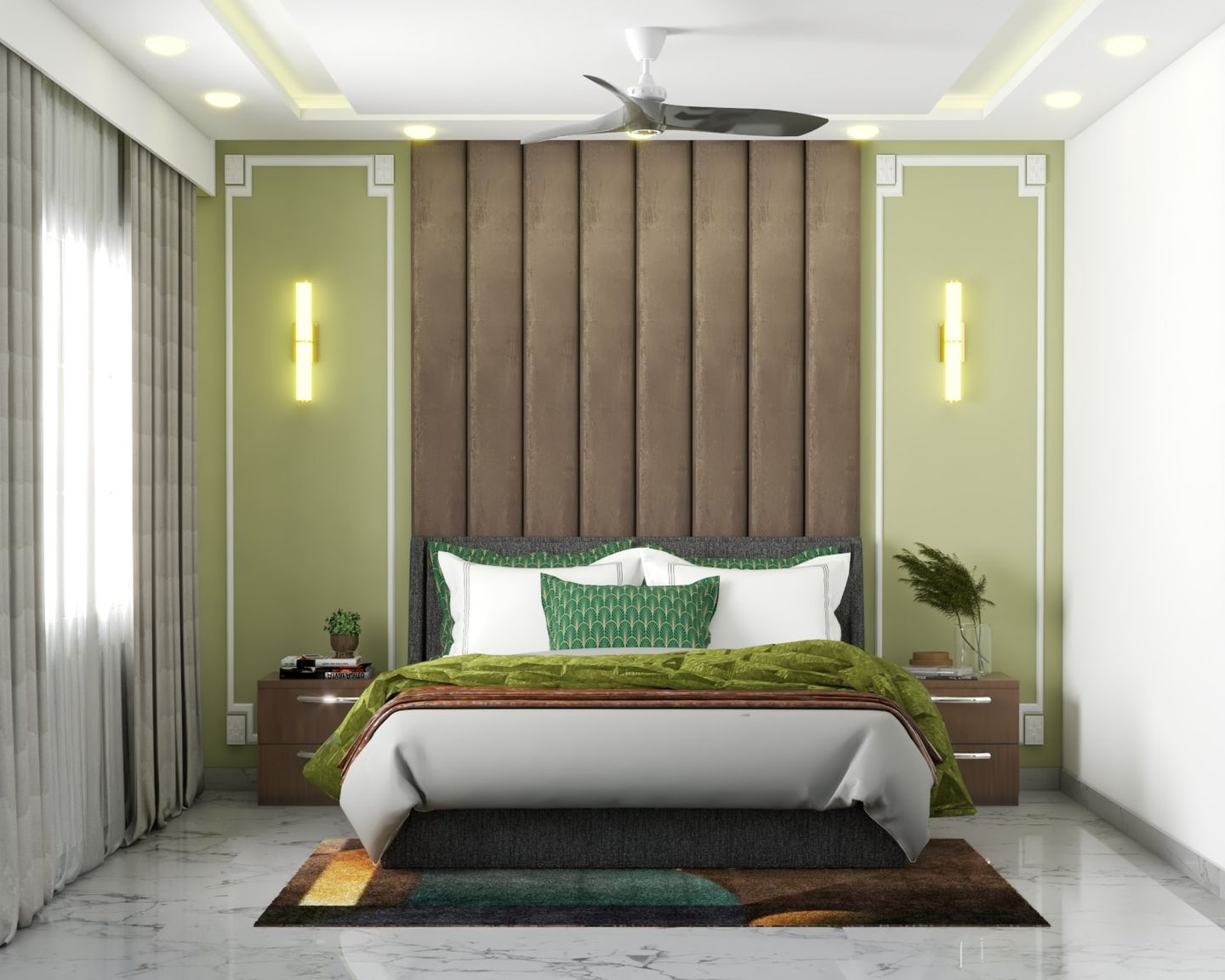 Master Bedroom With Grey Bed - Livspace