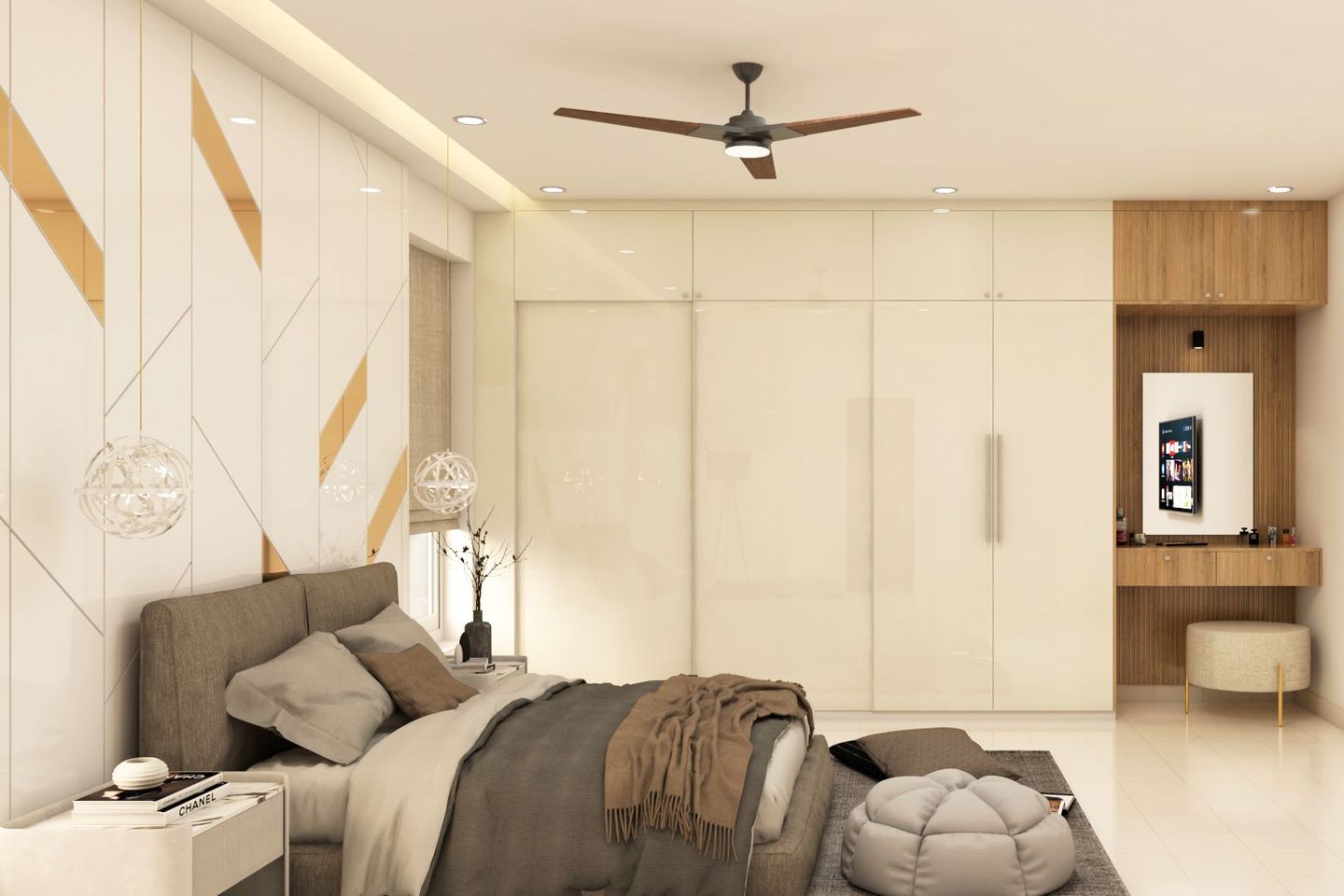 Contemporary Bedroom Design With Glossy Wall Panelling