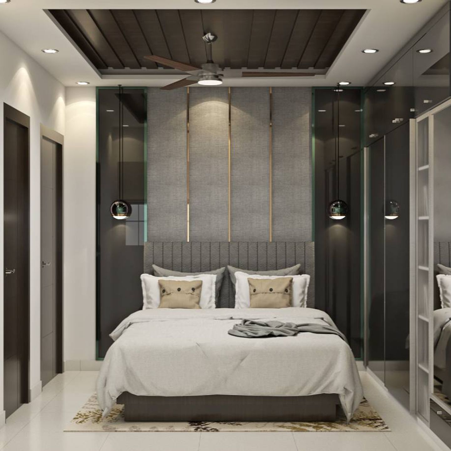 Modern Guest Room Design With A Grey King Size Bed