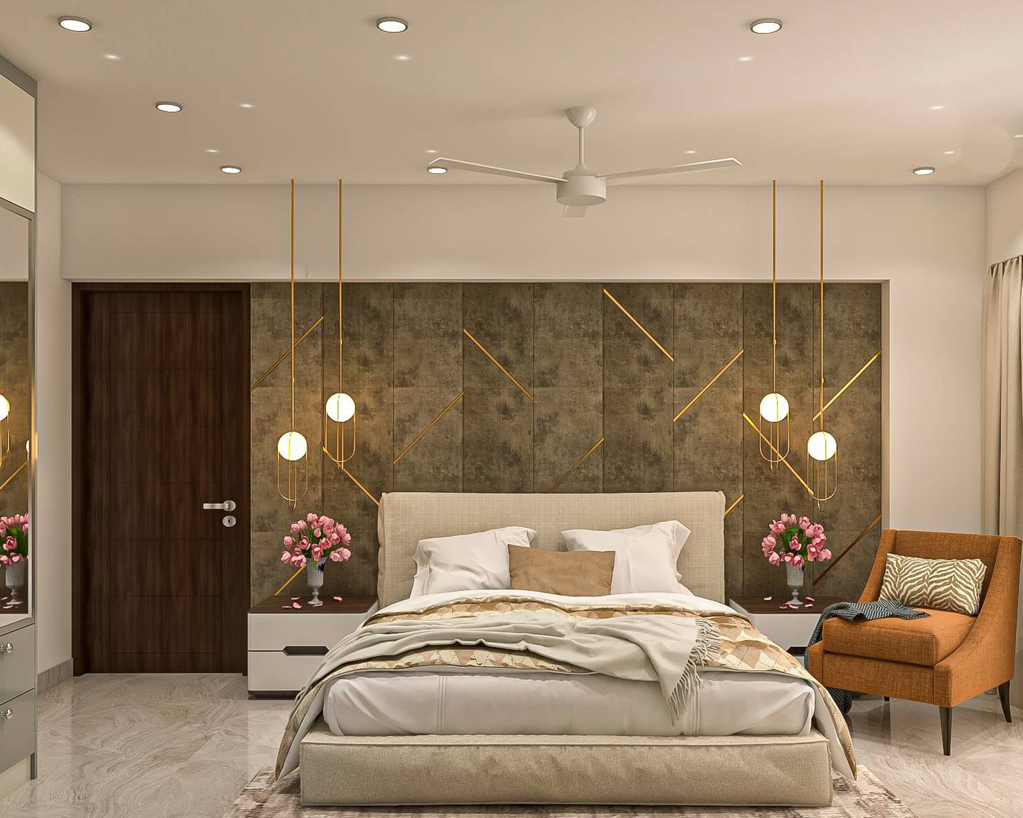 Contemporary Master Bedroom Design With Marble Flooring - Livspace