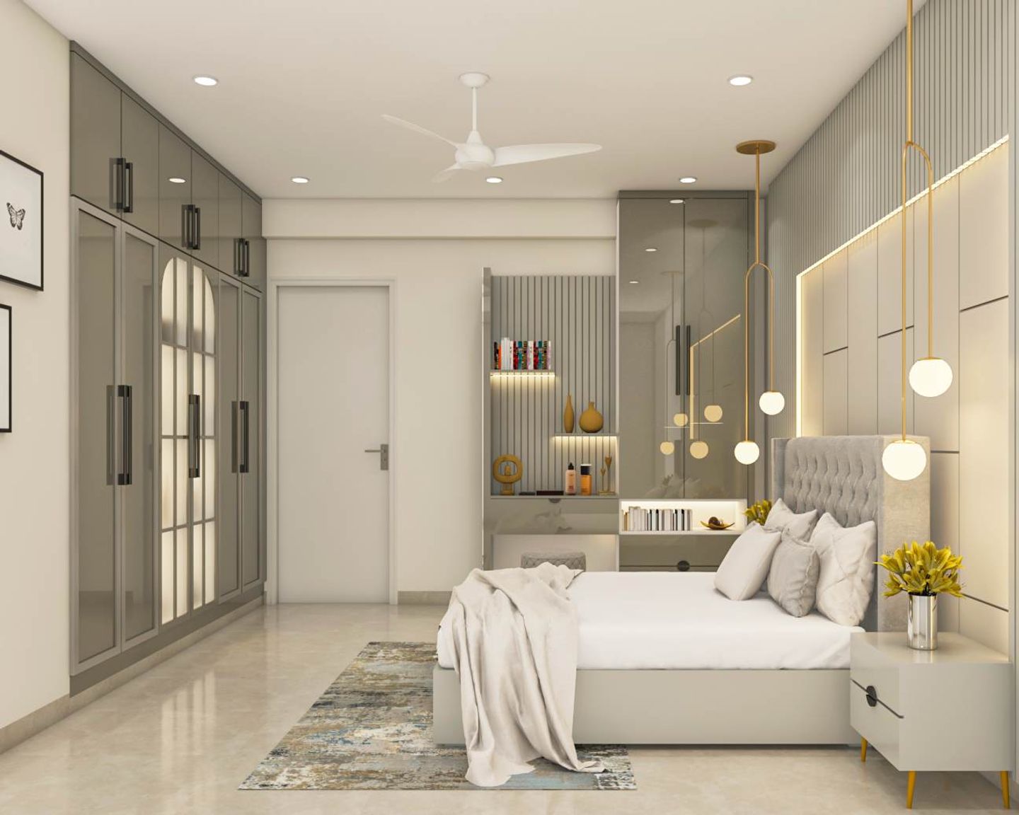 Spacious Bedroom Design With LED And Pendant Lights | Livspace