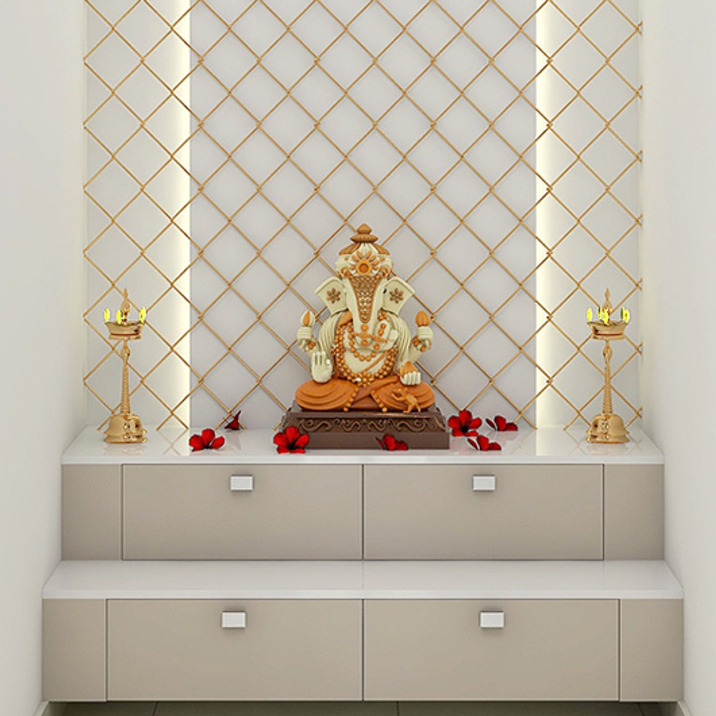 Pooja Unit With Wall Design - Livspace