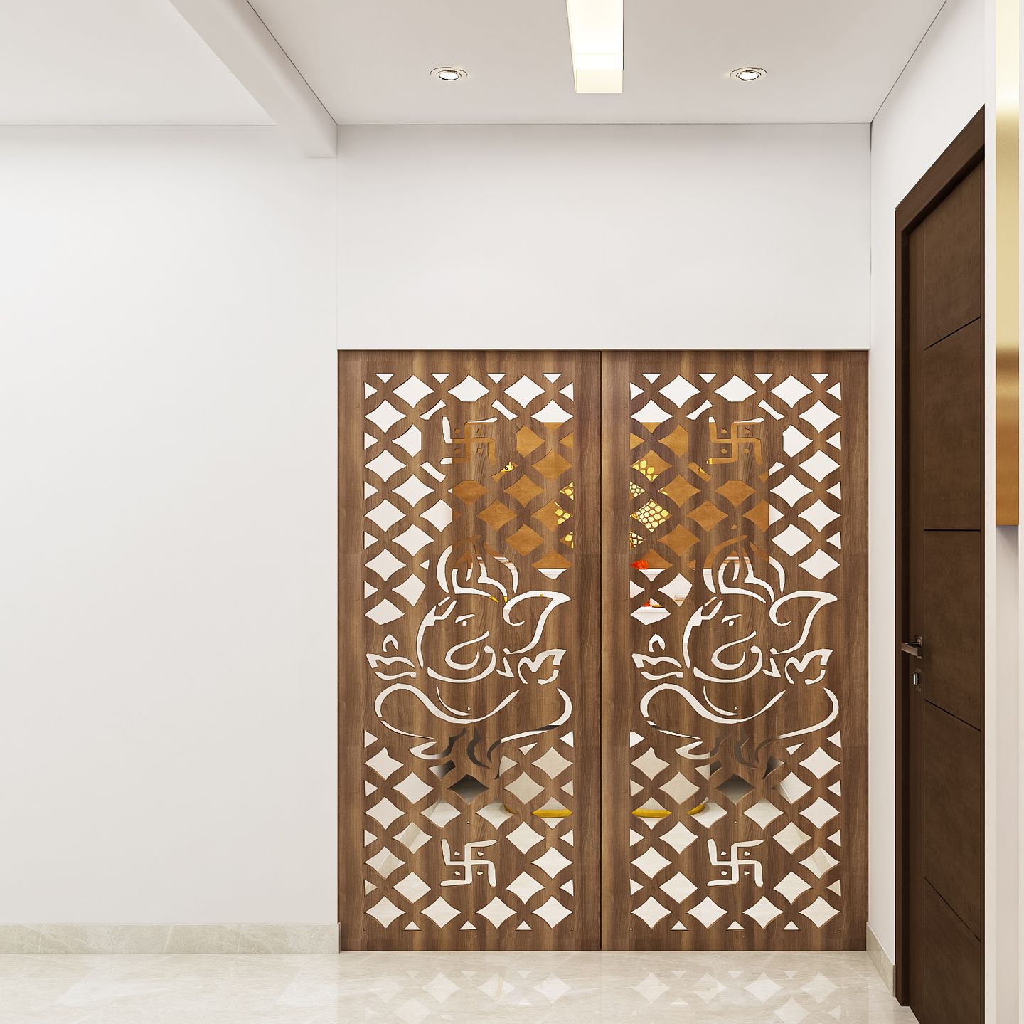 Pooja Room With CNC Doors - Livspace
