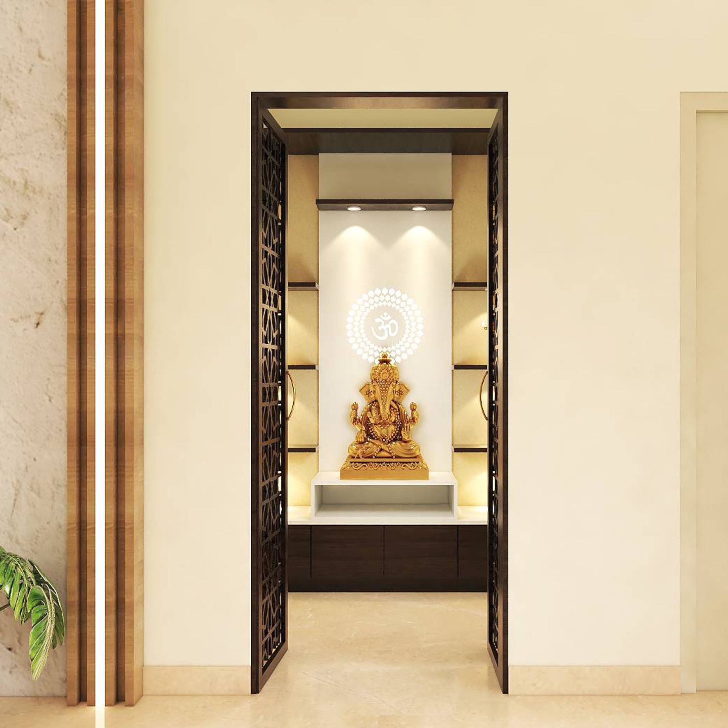 Contemporary Mandir Design With Shutters | Livspace