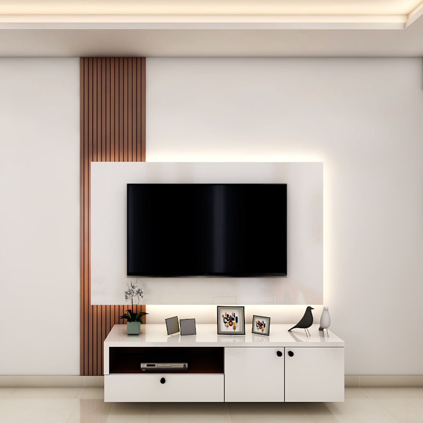 Wall-Mounted White TV Unit - Livspace