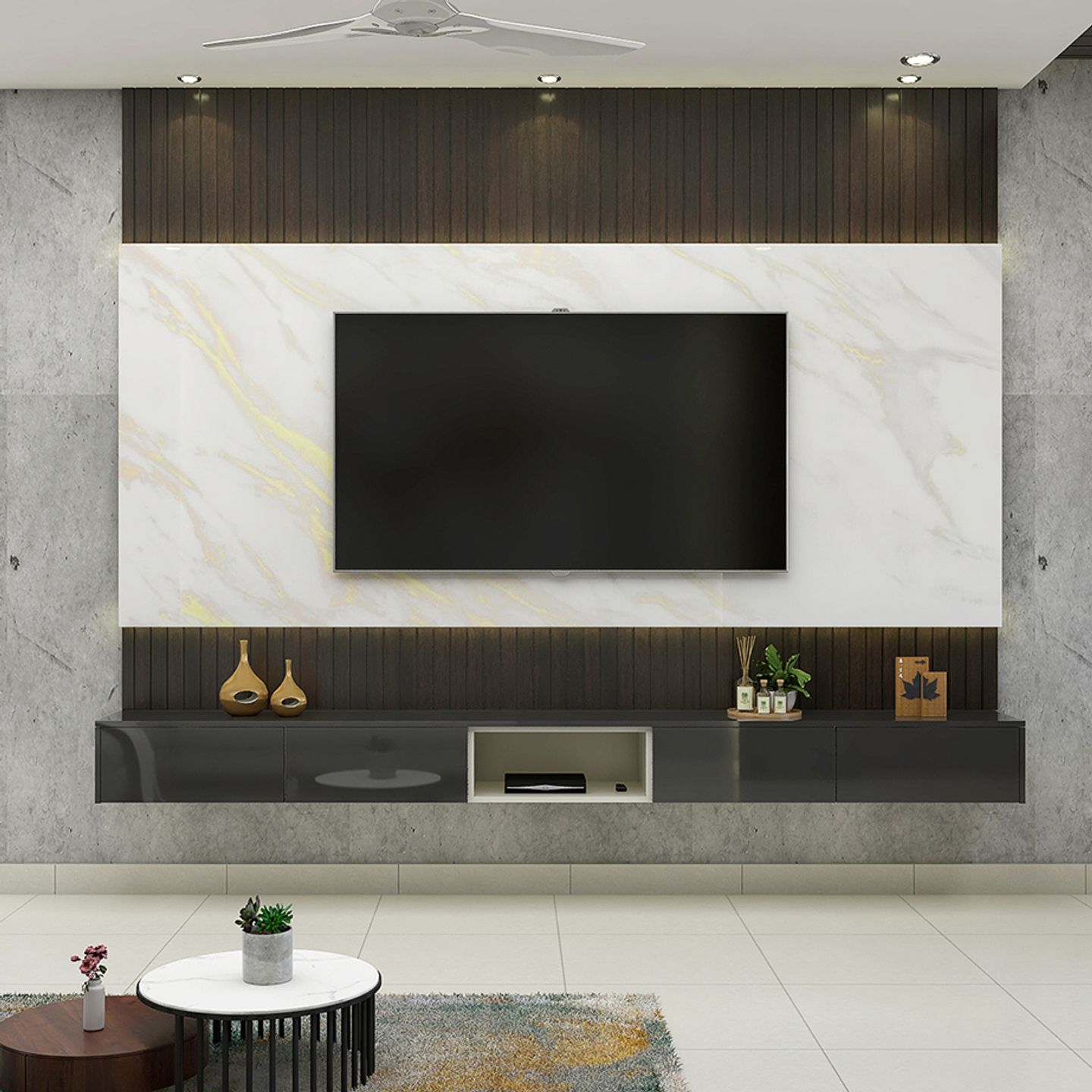 Spacious Tv Unit With A Glossy Laminate Finish Livspace