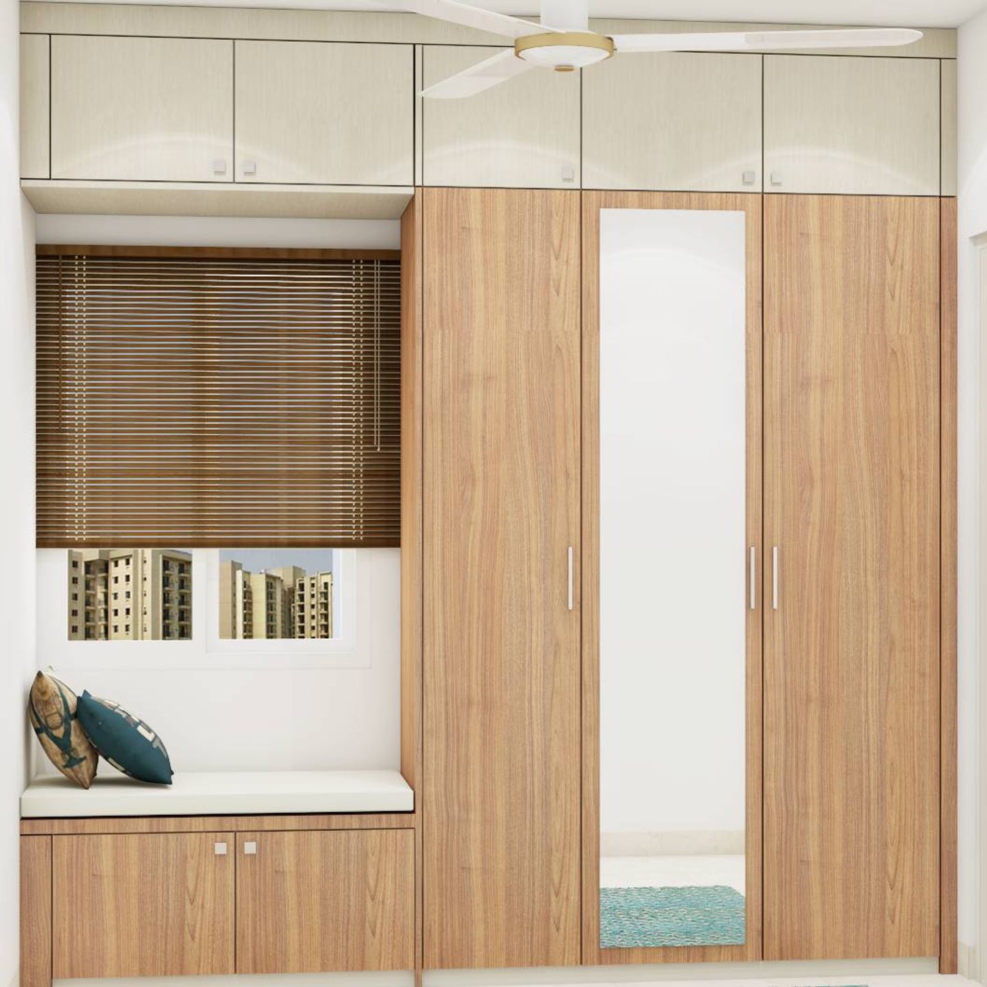 Wooden Swing Wardrobe With Seating - Livspace