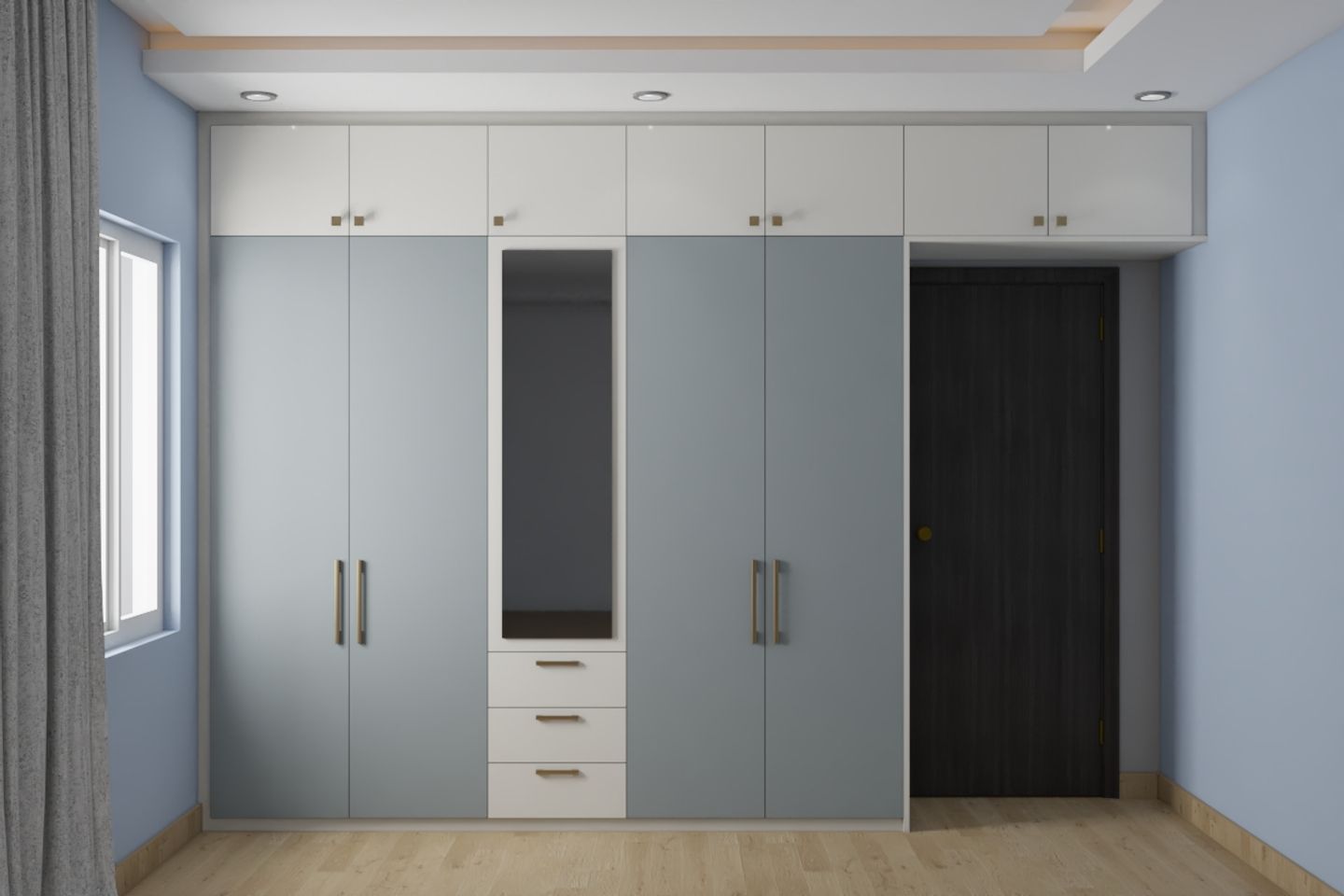 Grey And White Swing Wardrobe With Loft Storage - Livspace