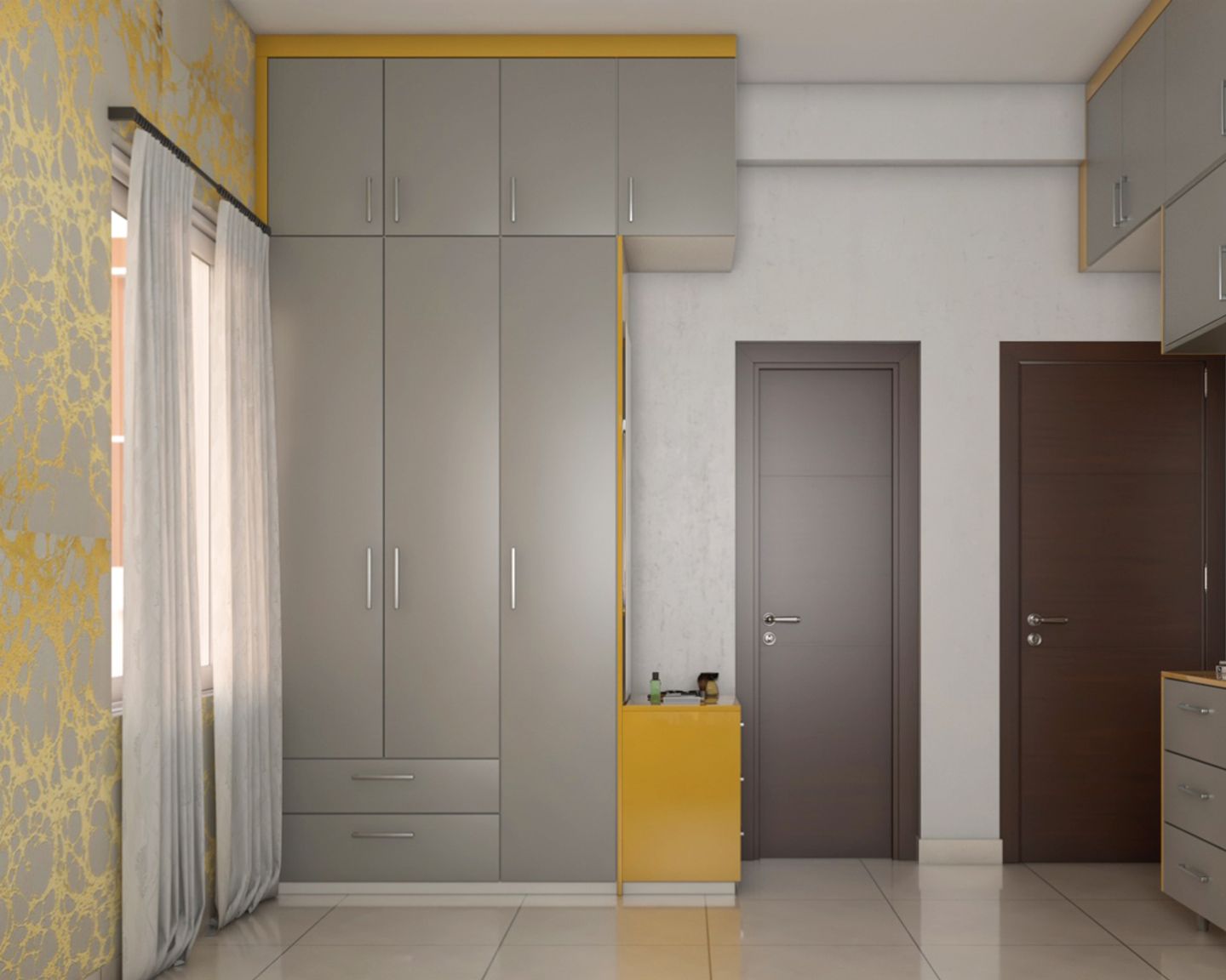 Compact Grey And Yellow Wardrobe Design | Livspace