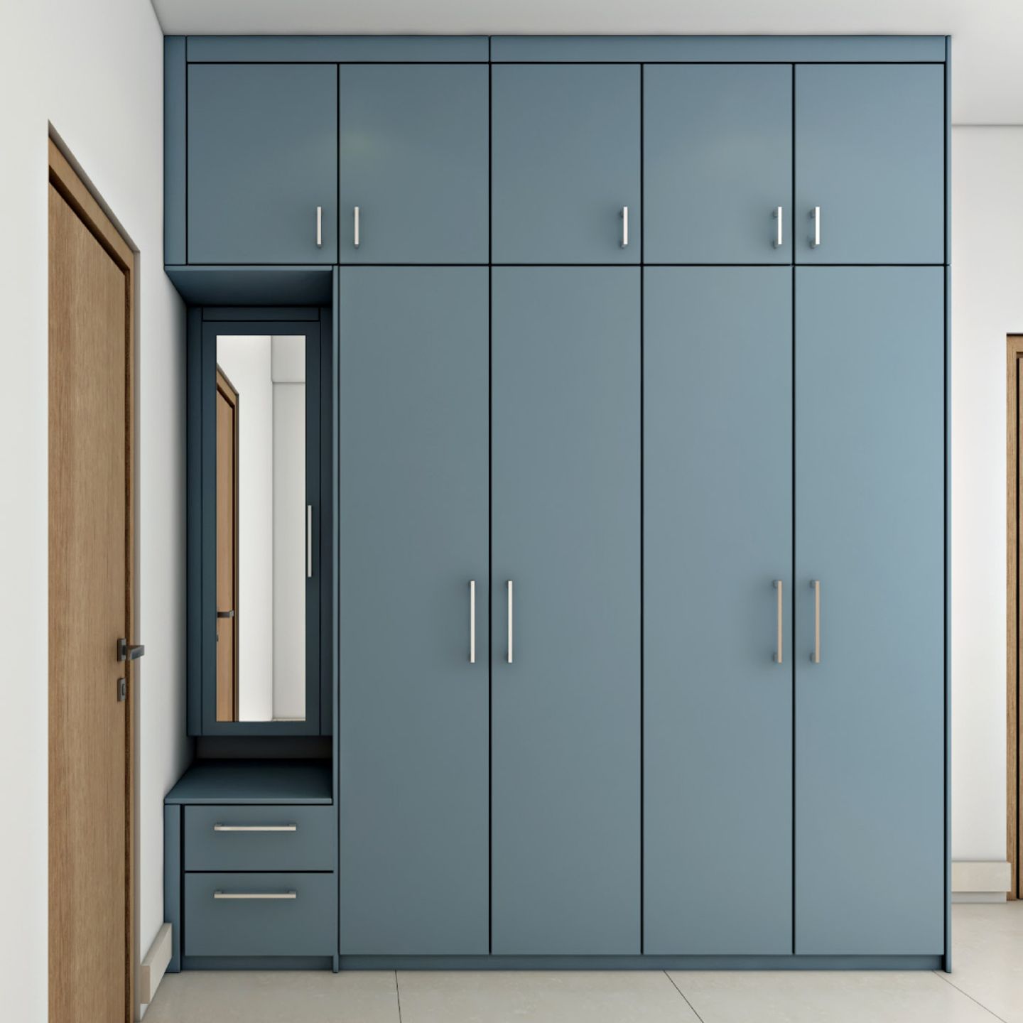 Blue 4-Door Wardrobe With Loft Storage - Livspace