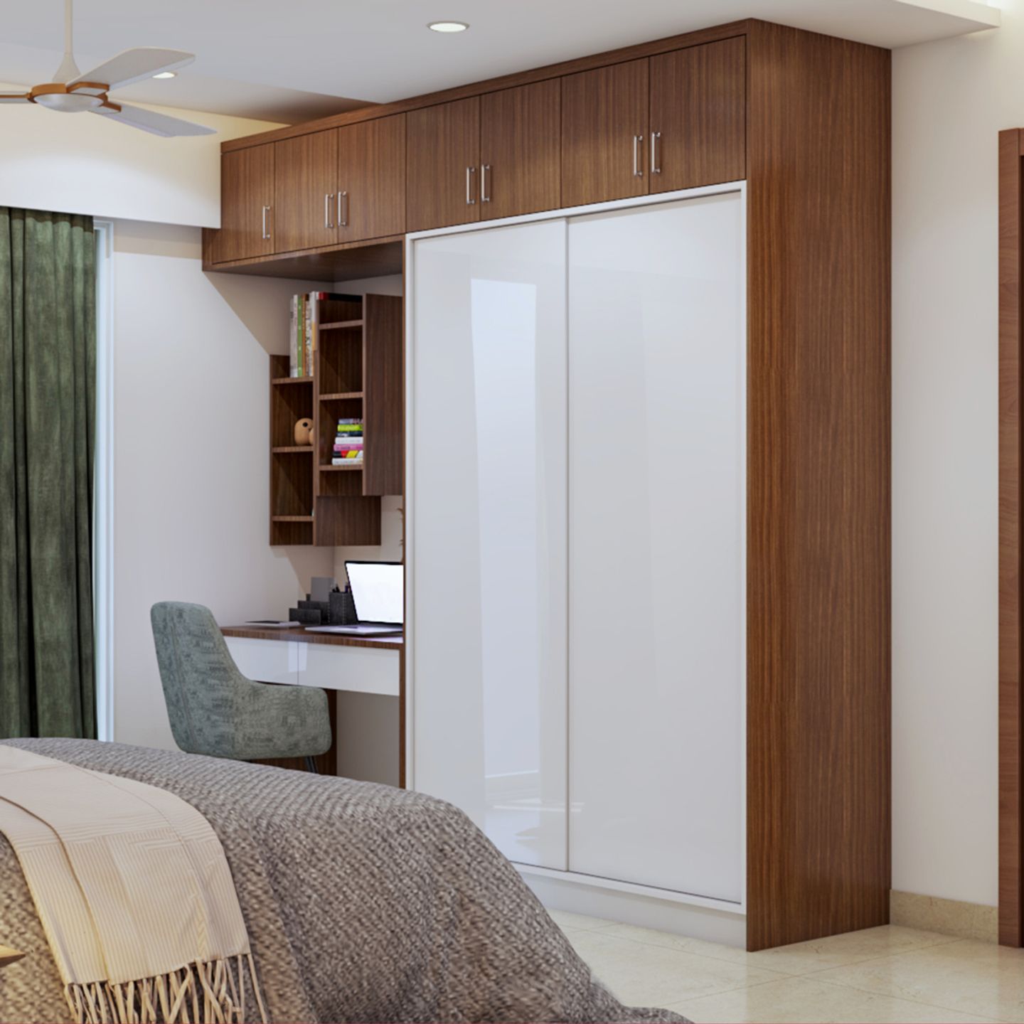 2-Door Sliding Wardrobe Design With Loft Storage - Livspace