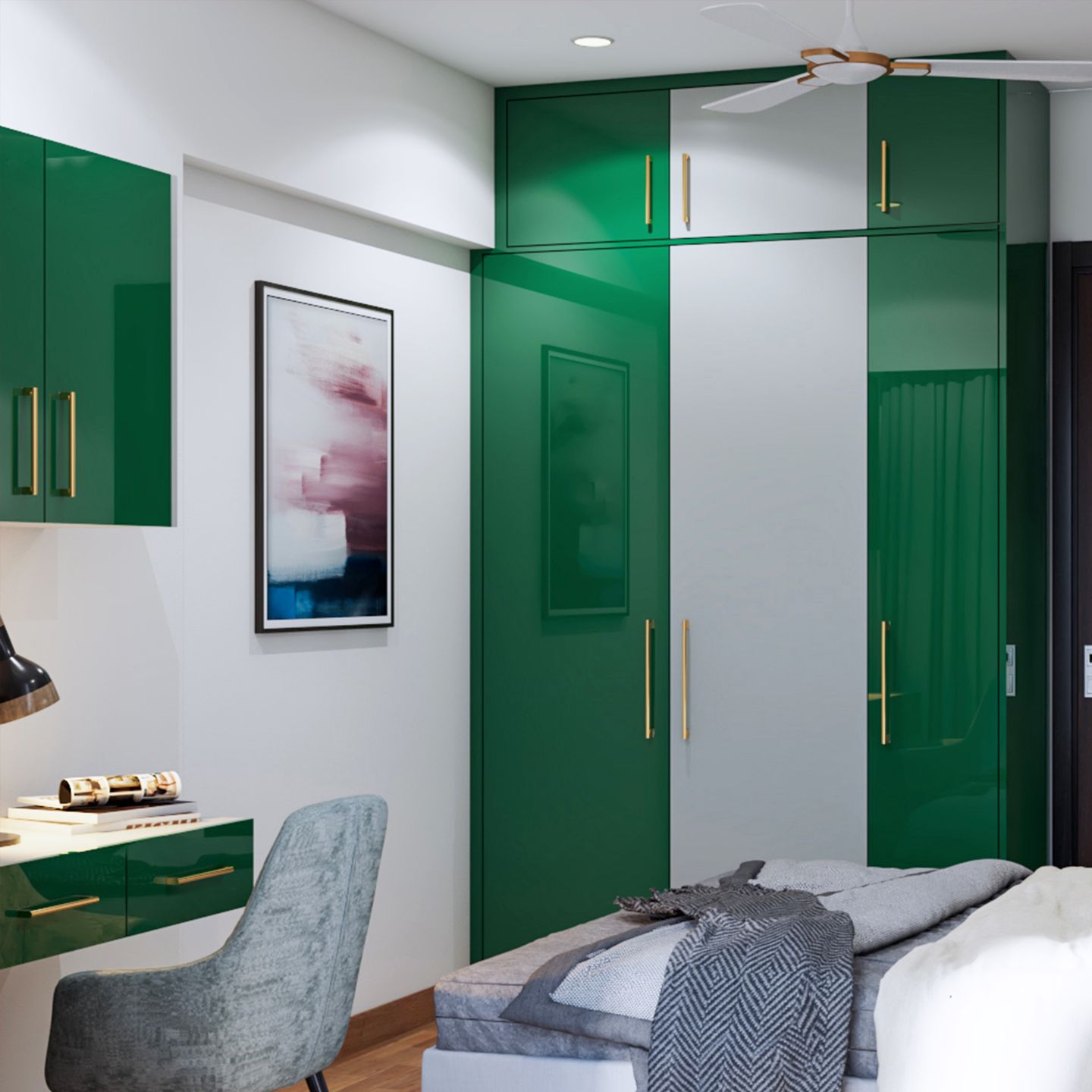 Green And Grey Swing Wardrobe For Bedrooms - Livspace
