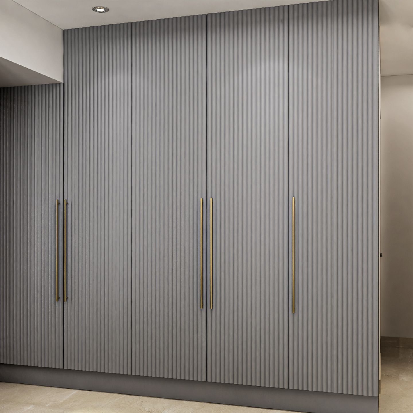 Compact Grey 5-Door Wardrobe Design - Livspace
