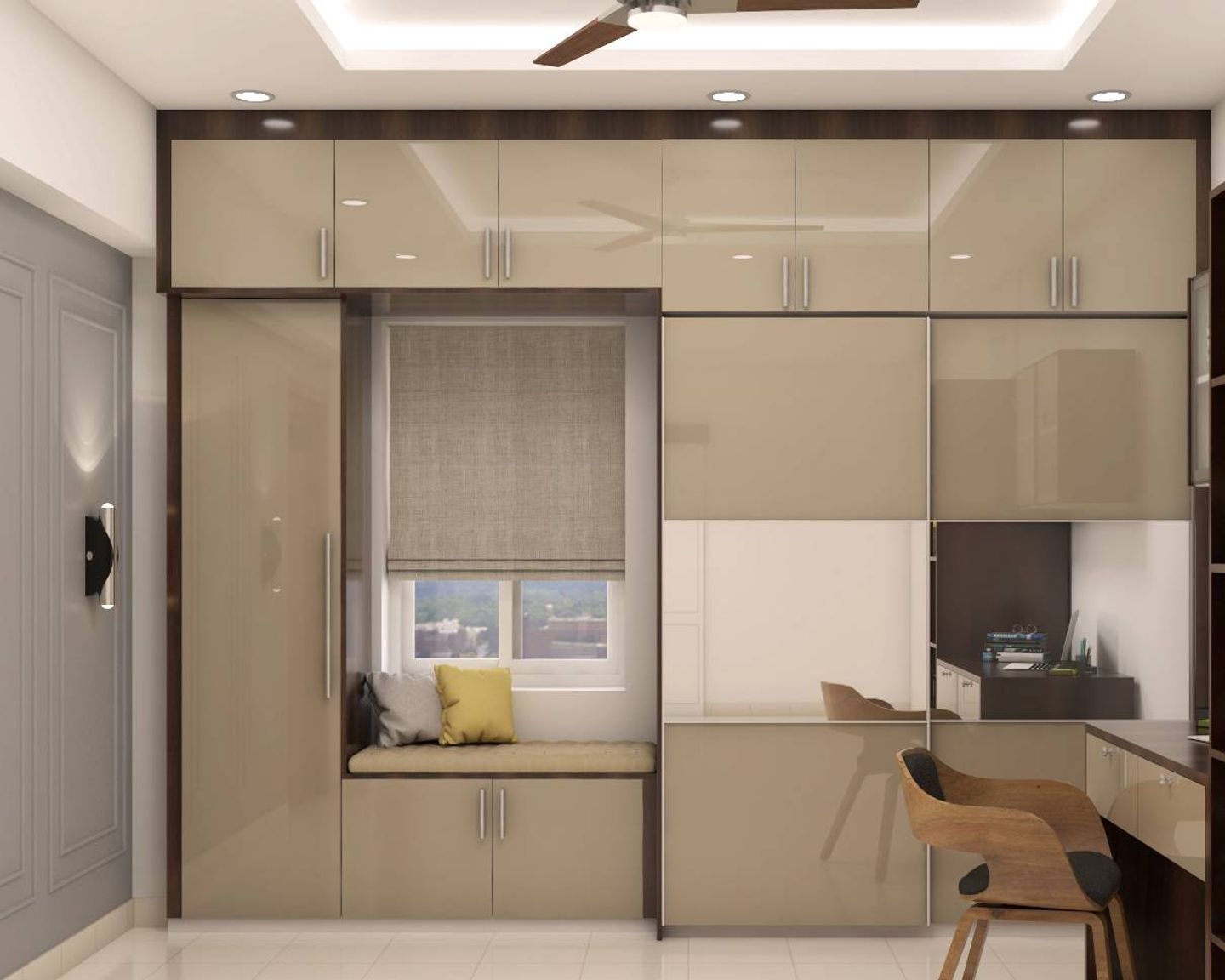 Spacious Sandy Brown Sliding Door Wardrobe Design | Livspace