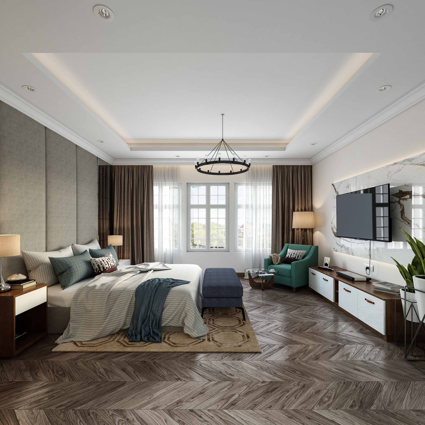 Herringbone Dark Brown Flooring Design - Livspace