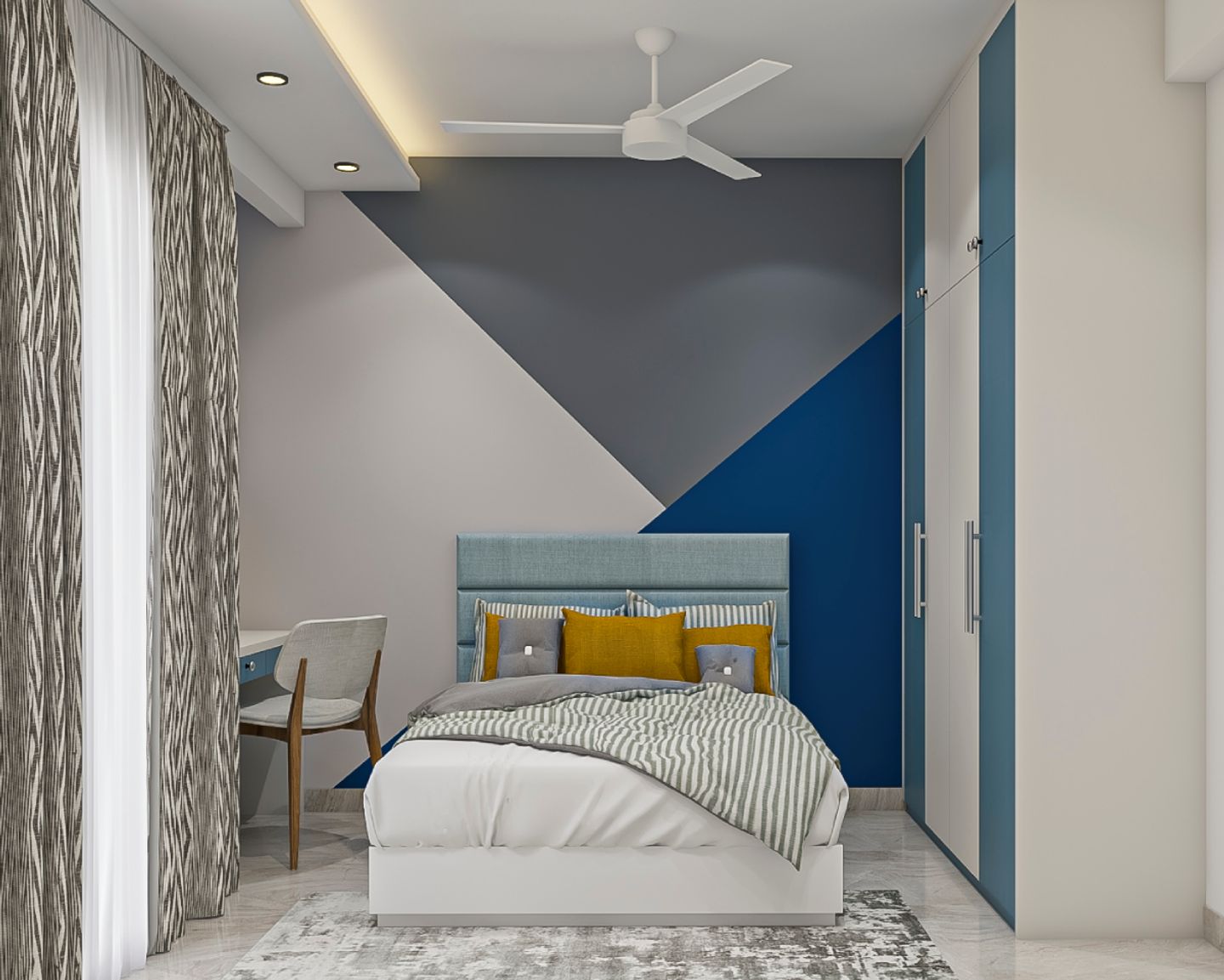 Boys Room Design With Blue And White Swing Wardrobe | Livspace