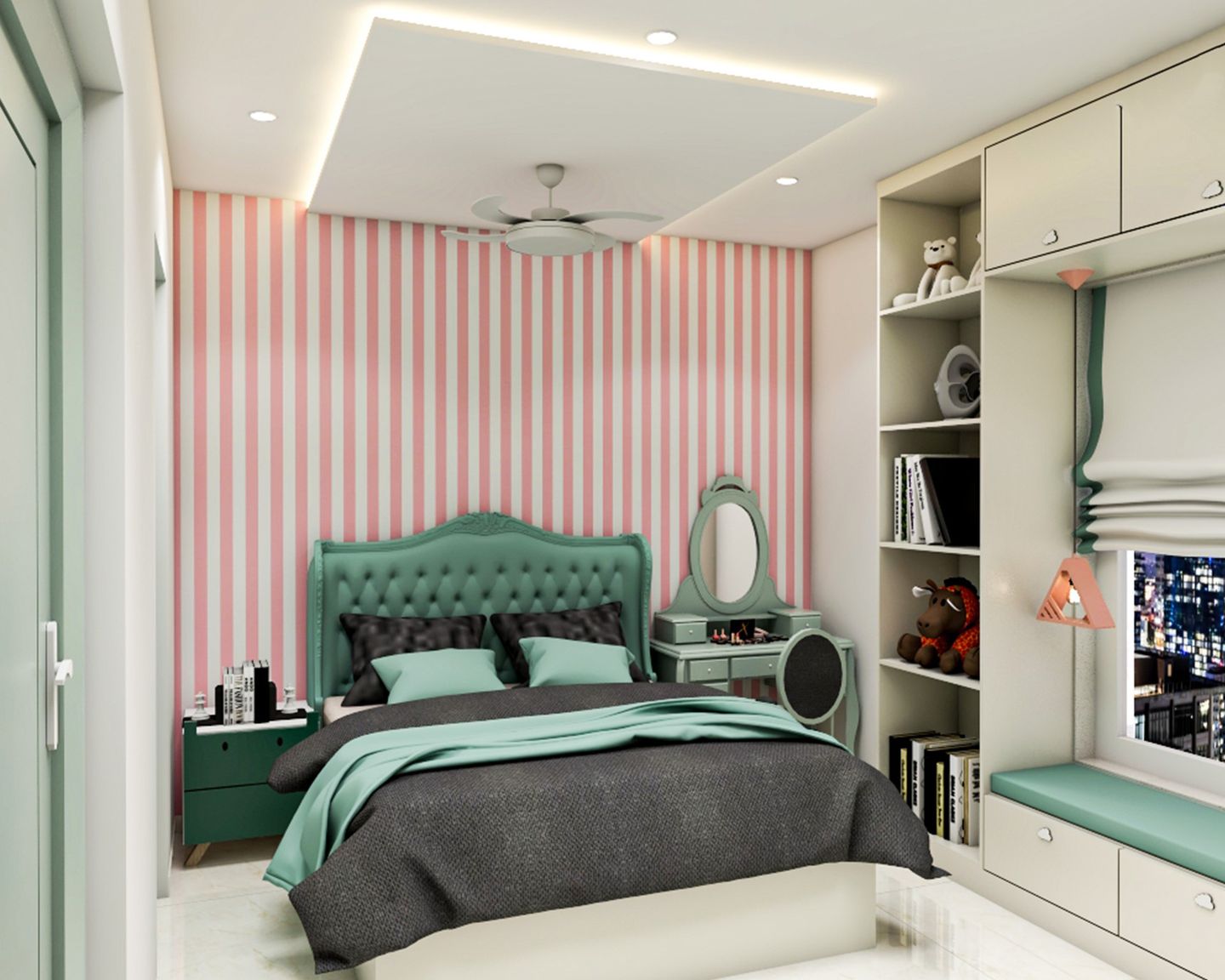 Pink And White Striped Bedroom Wall Paint Design - Livspace