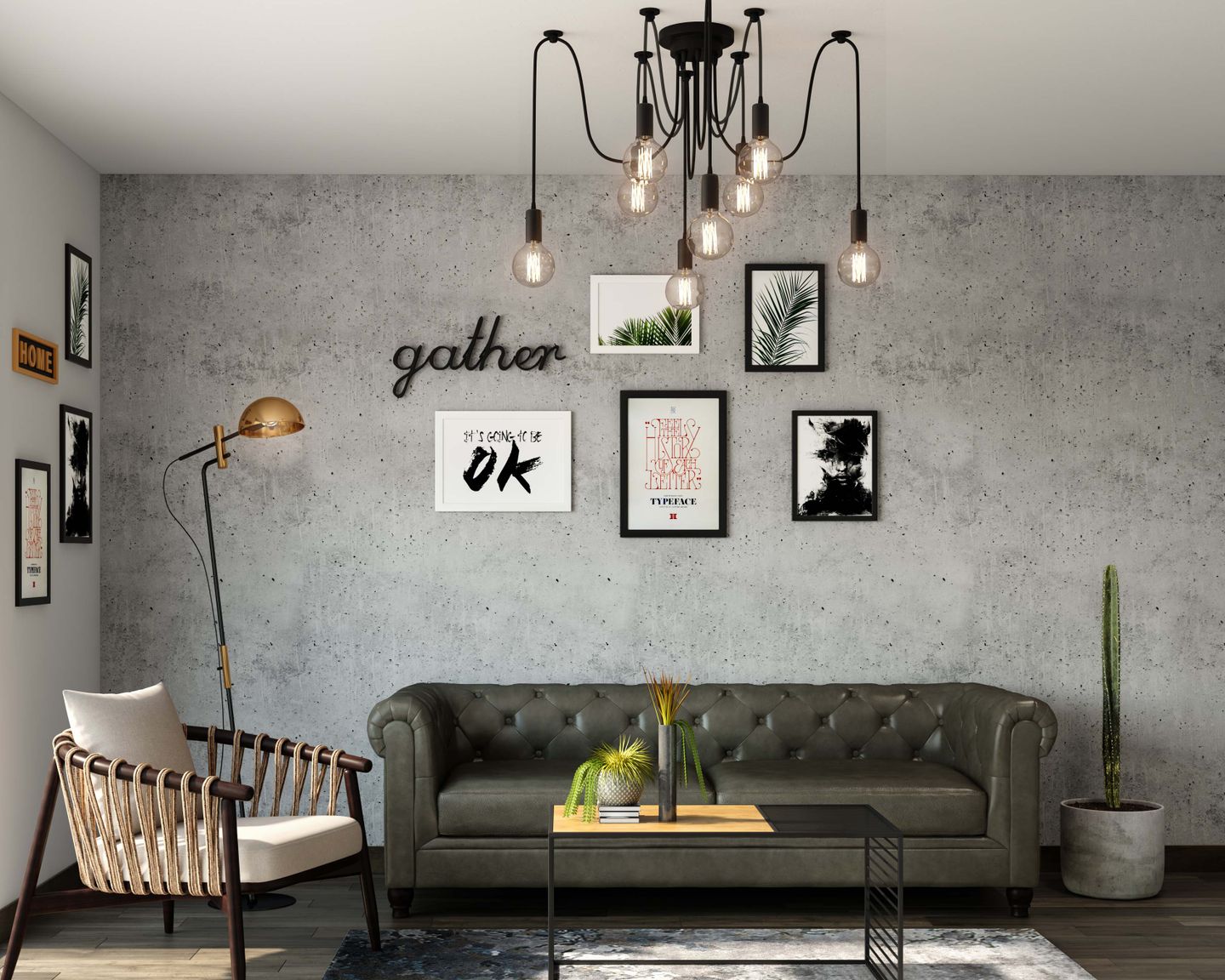 Grey Asphalt Living Room Wallpaper Design - Livspace