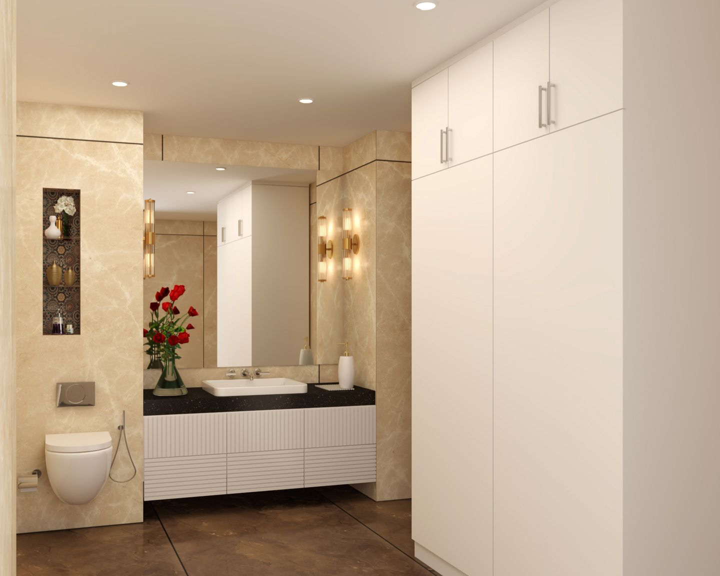 Beige Bathroom Design With Granite Countertop | Livspace