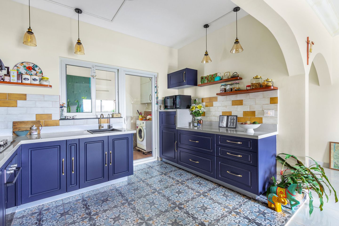 Wave Blue Modular L Shaped Kitchen Design - Livspace