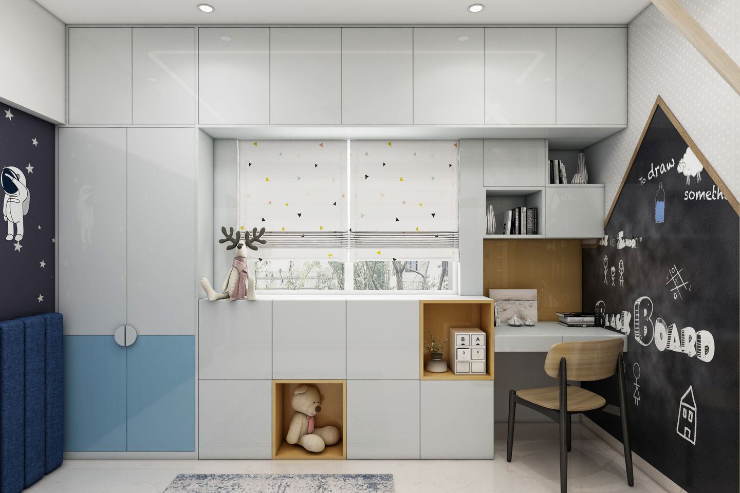 2-Door Swing Wardrobe Design In Grey And Blue - Livspace