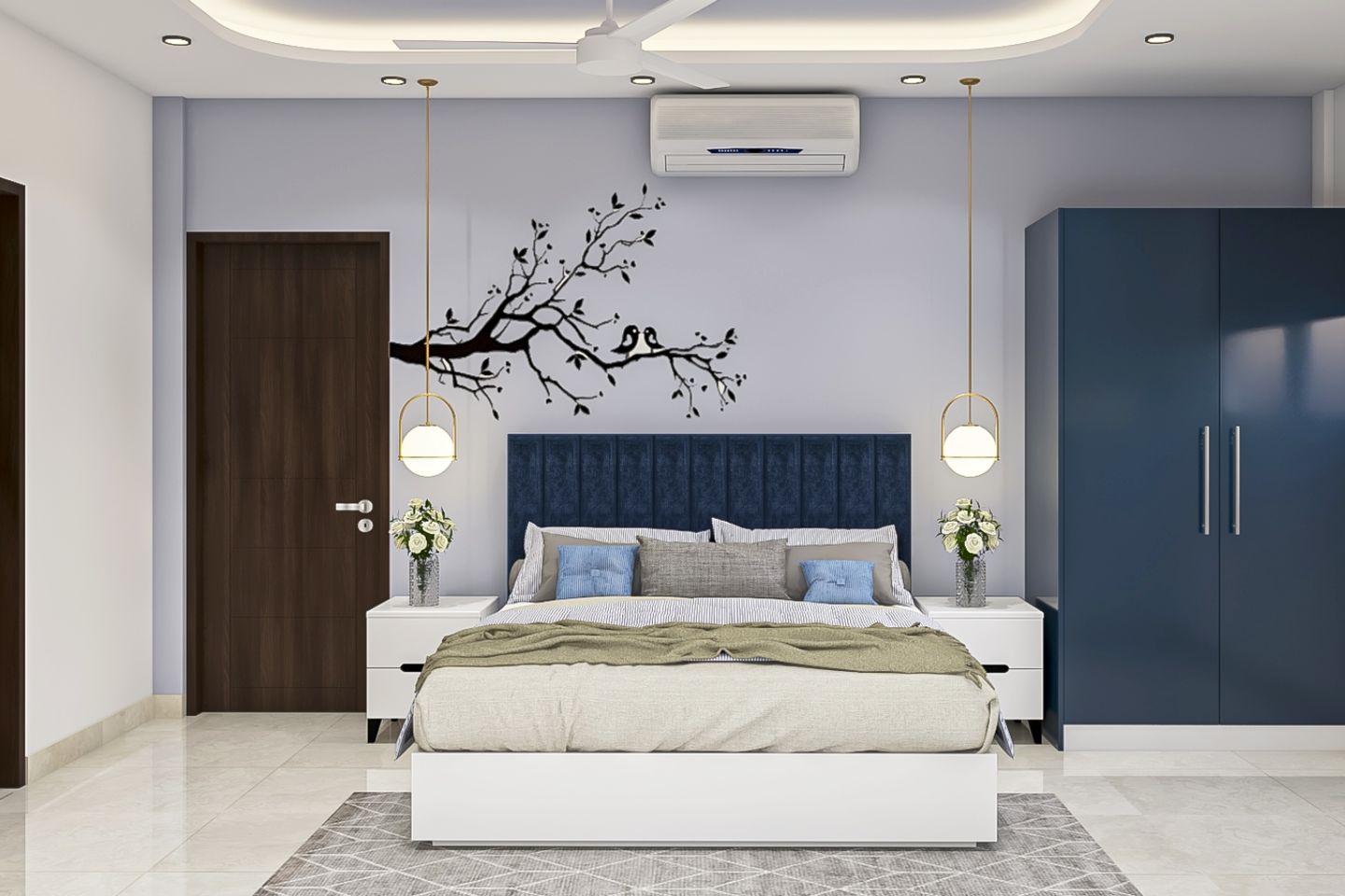 Guest Room Design With 2-Door Blue Swing Wardrobe - Livspace