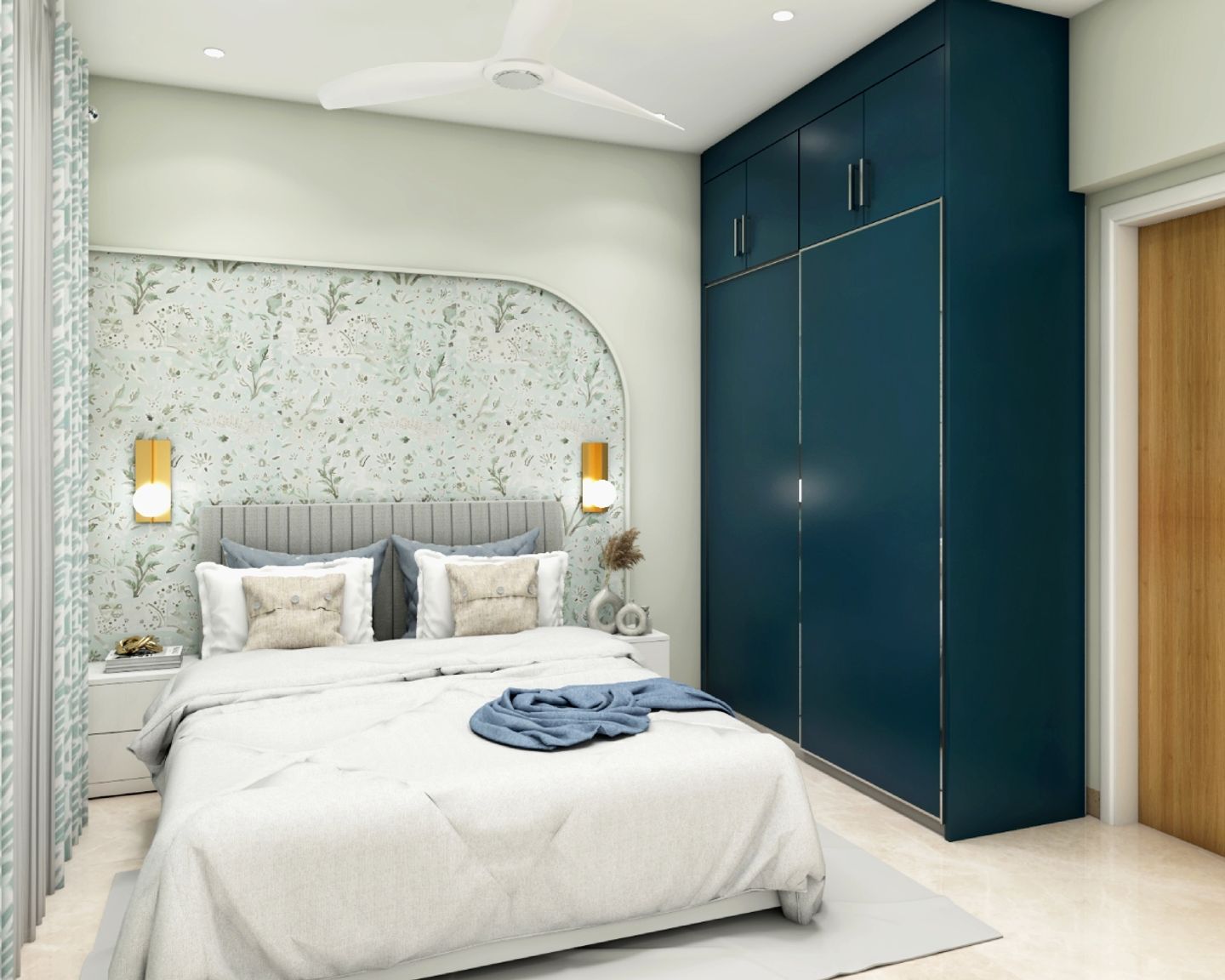 Guest Room Design With 2-Door Teal Blue Sliding Wardrobe - Livspace