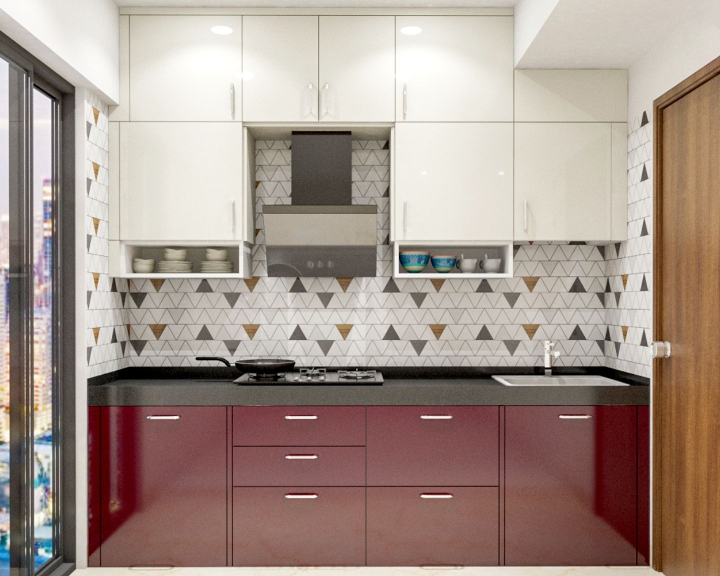 Modular Carnival Red And White Parallel Kitchen Design - Livspace