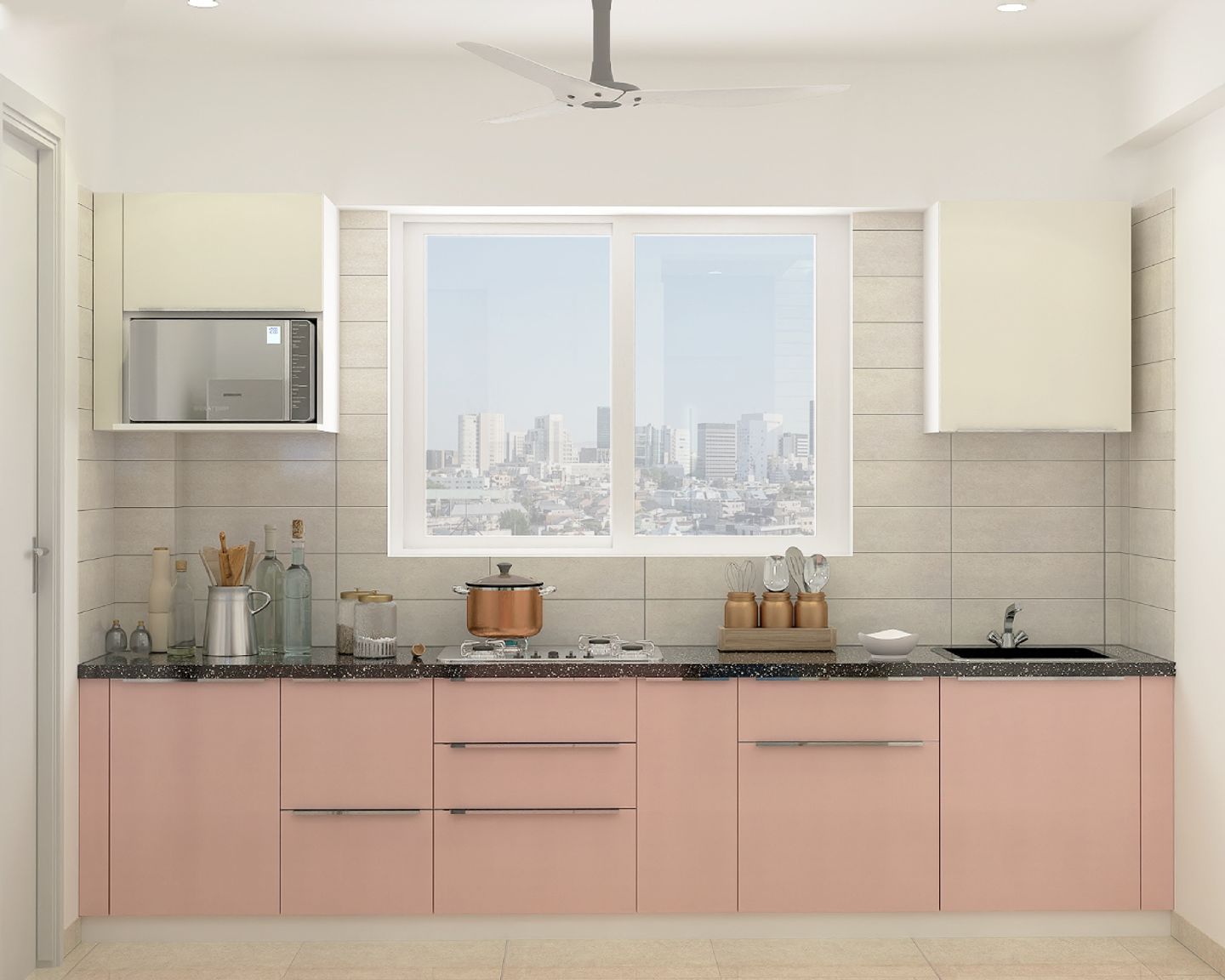 Rose Granium And White Modular Parallel Kitchen Design - Livspace