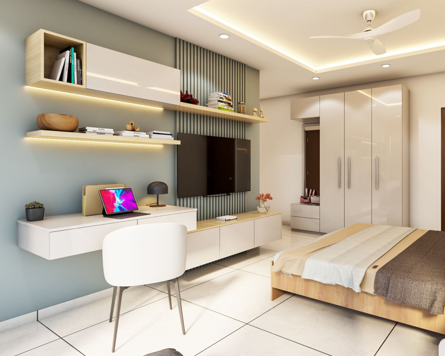 Study Room Design With White And Wood Table Livspace