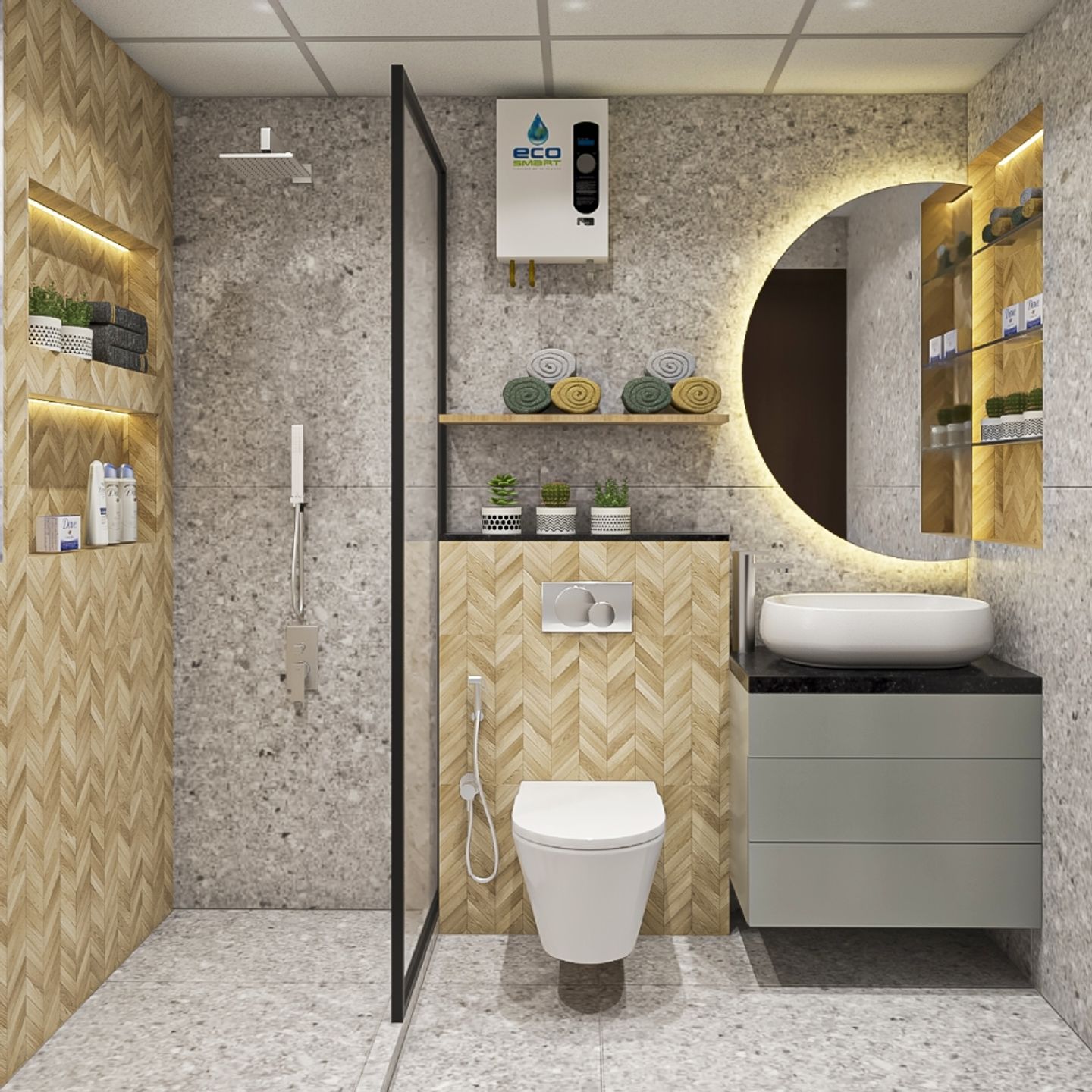 Grey Mosaic Bathroom Tile Design - Livspace