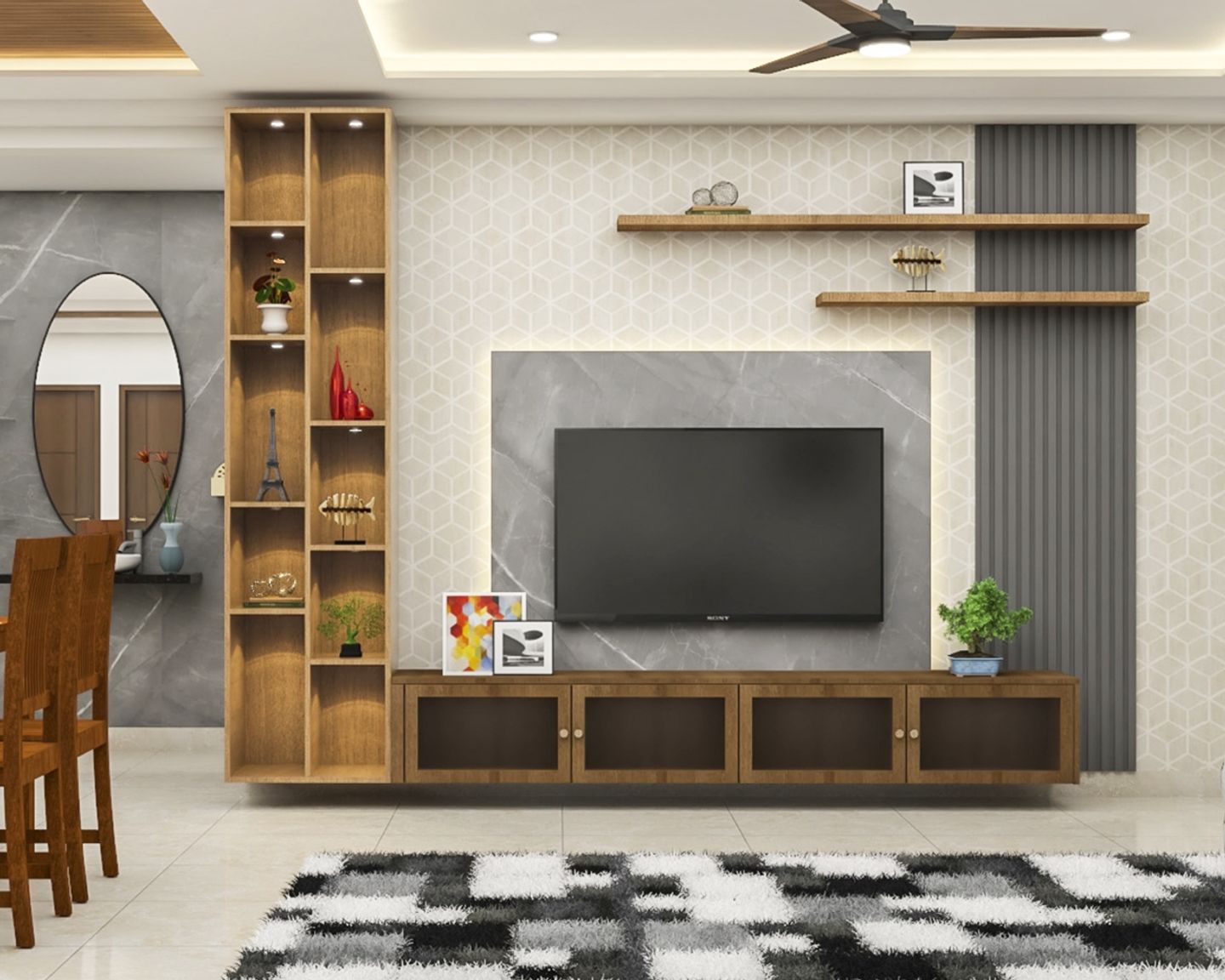 WallMounted Wood And Grey TV Unit Design Livspace
