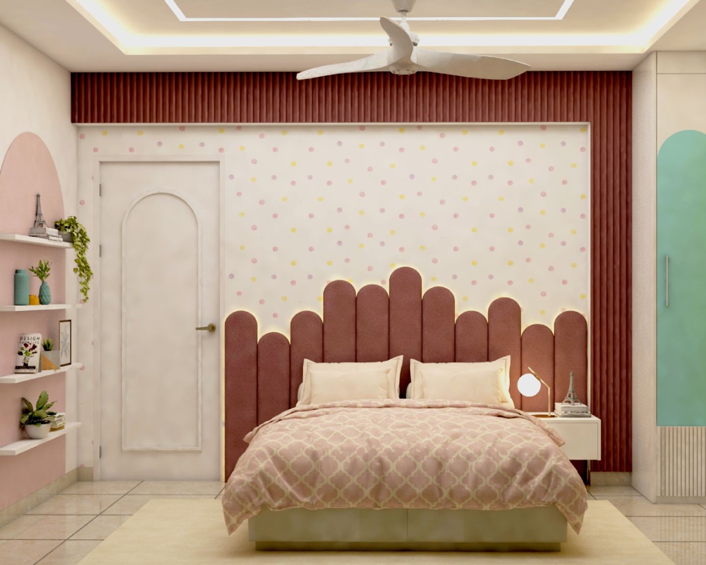 Multicoloured Polka Dot Bedroom Wallpaper Design - Livspace