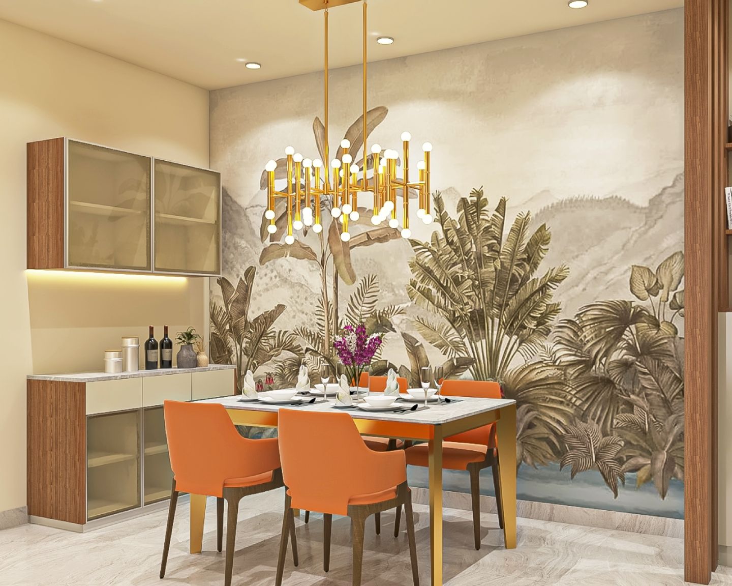 Multicoloured Tropical Wallpaper Design | Livspace